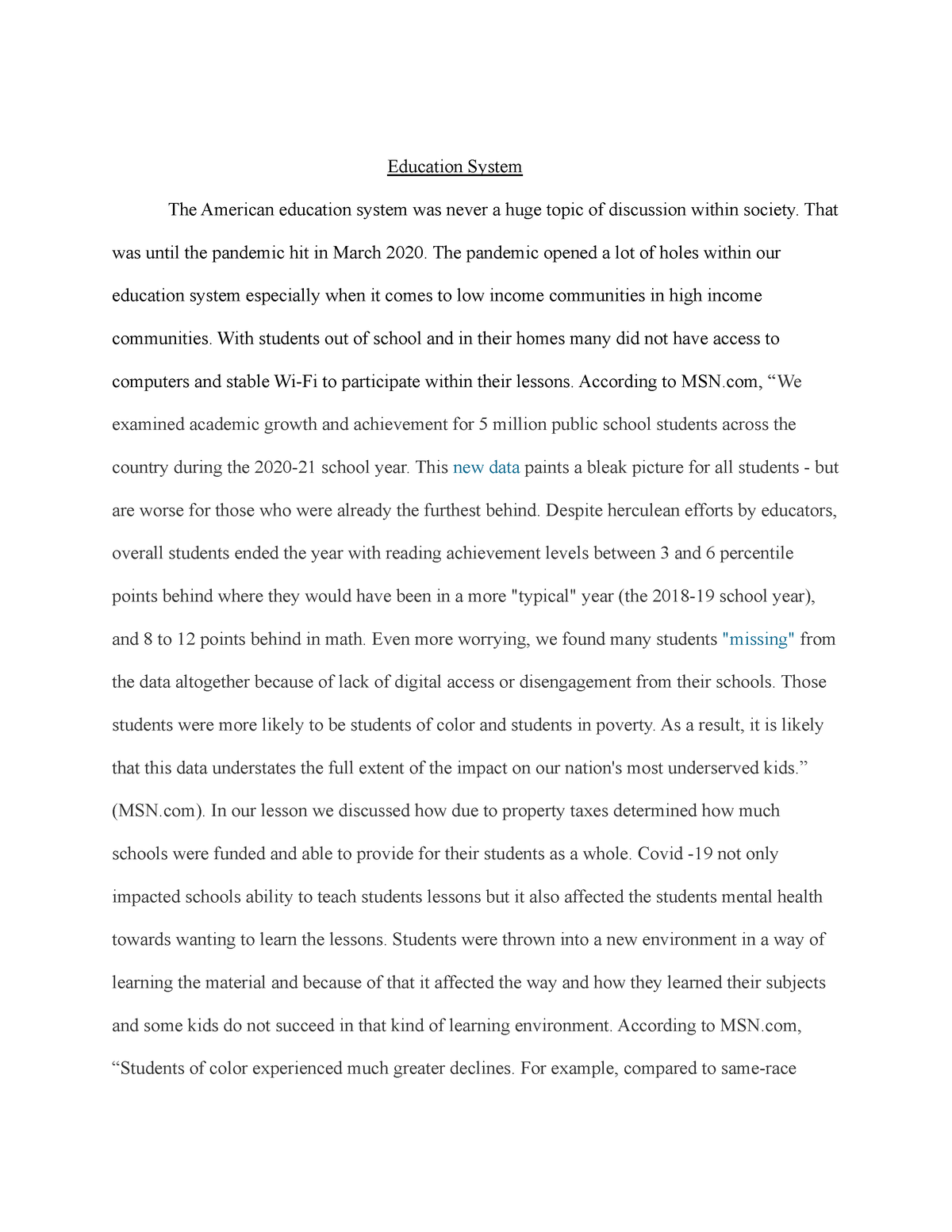 essay about american education system