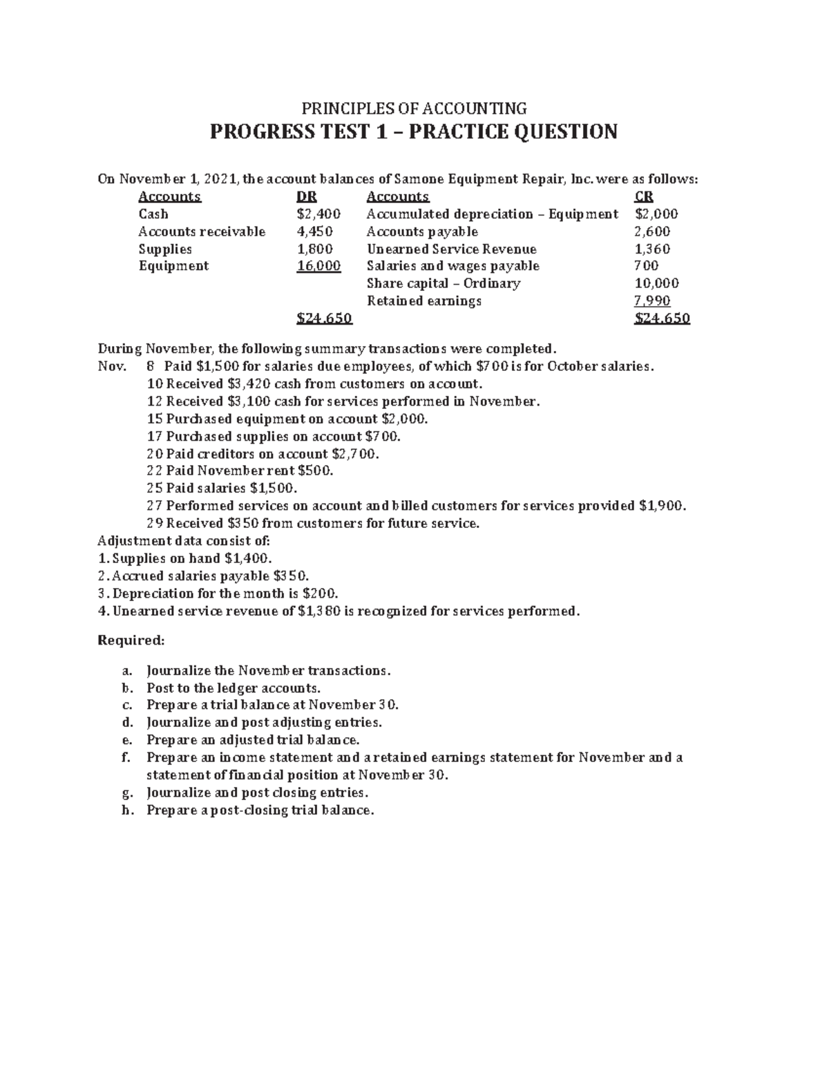 PT1-Practice question - PRINCIPLES OF ACCOUNTING PROGRESS TEST 1 ...