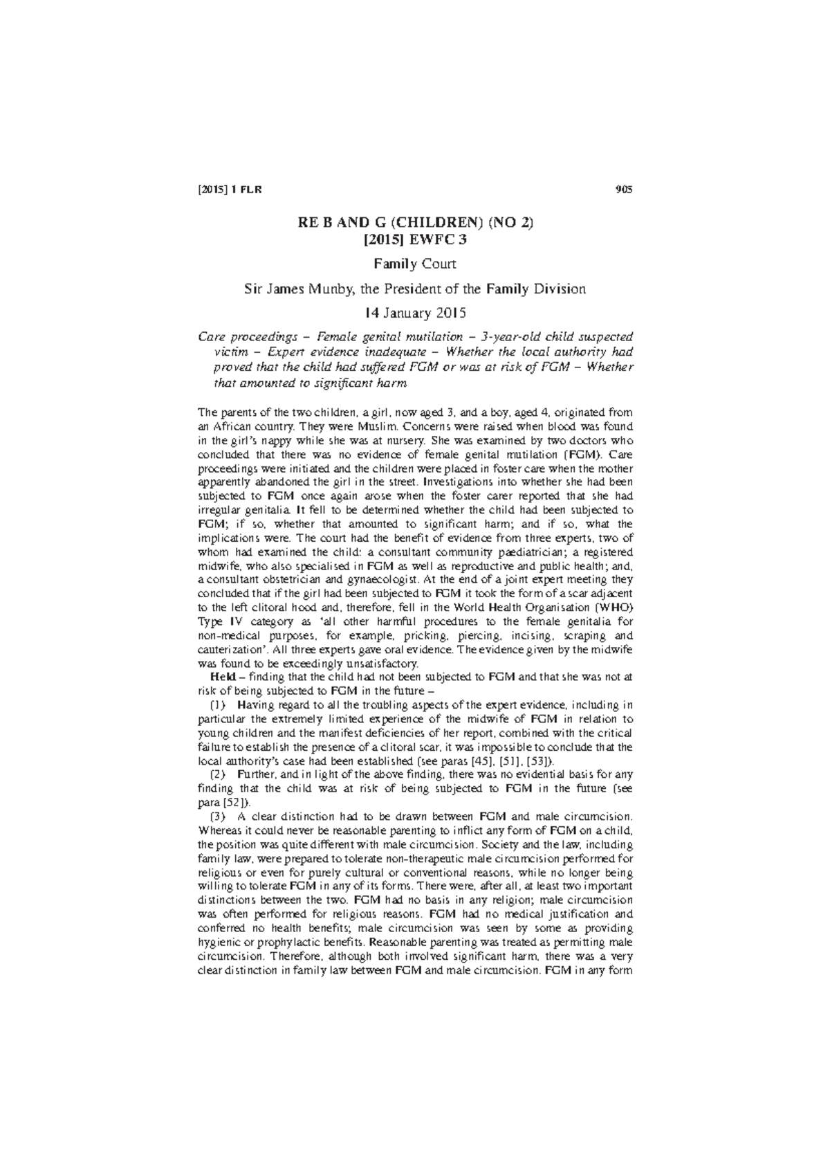 [2015 ] 1 FLR 905 - RE B AND G (CHILDREN) (NO 2) [2015] EWFC 3 Family ...