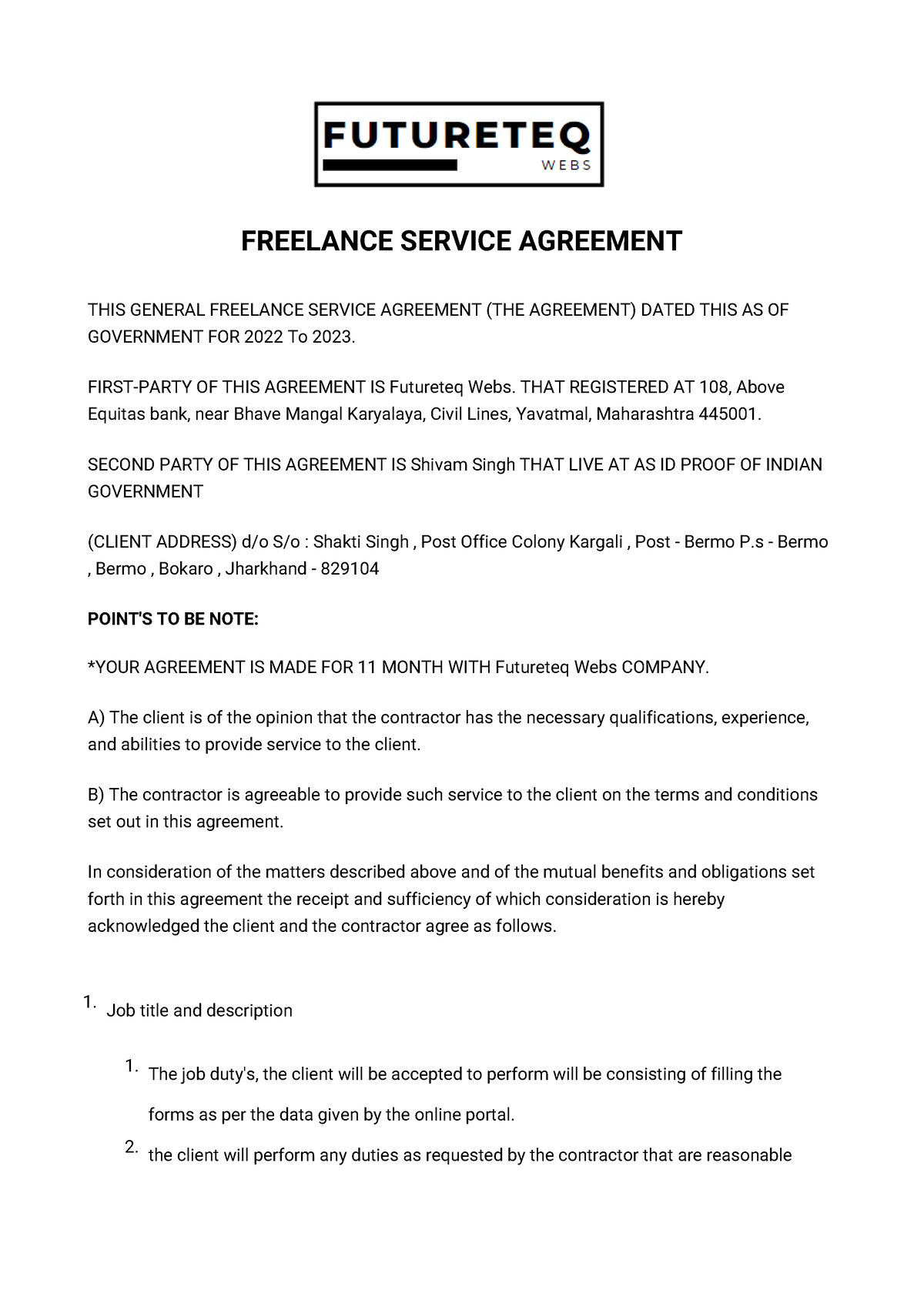 TTE224945 - table for rdbms - FREELANCE SERVICE AGREEMENT THIS GENERAL ...