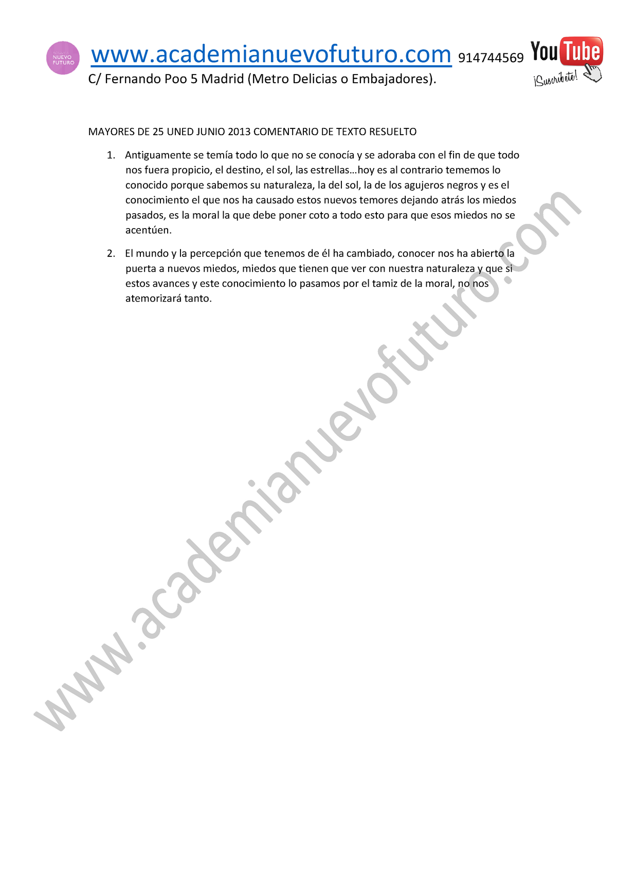 Examen Comentario De Texto Uned Mayores 25 Junio 2013