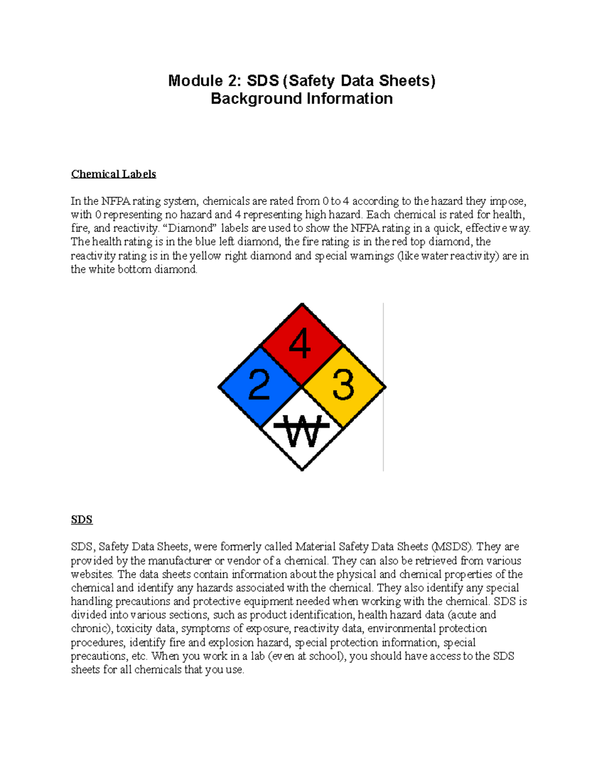 Module 2 SDS (safety and data sheets) - Module 2: SDS (Safety Data ...