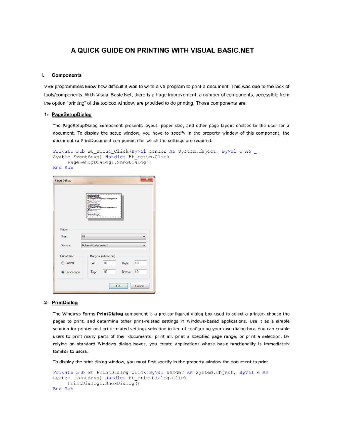 A+ Quick+ Guide+ON+ Printing+WITH+ Visual+ Basic - BSM1501 - Studocu