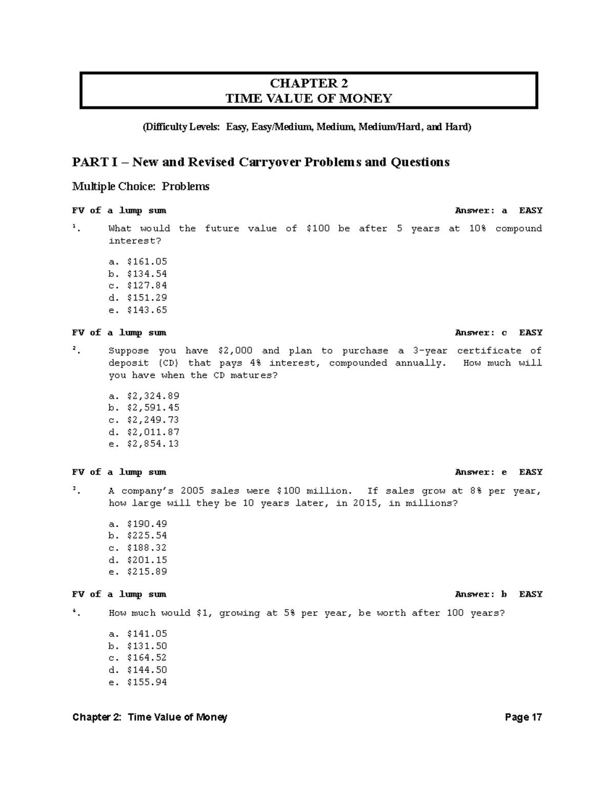 Fin 335 CH 2 Value Of Money Difficulty Levels Easy Easy Medium fin-335-ch-2-value-of-money-difficulty-levels-easy-easy-medium