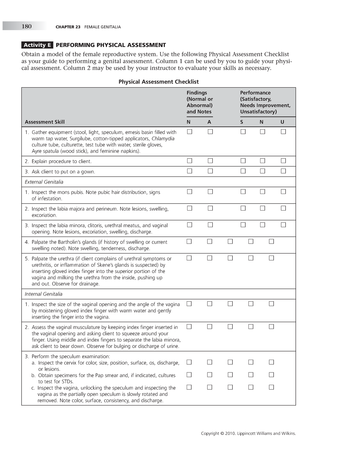 Checklist-Female-Genitalia - 180 CHAPTER 23 FEMALE GENITALIA Copyright ...