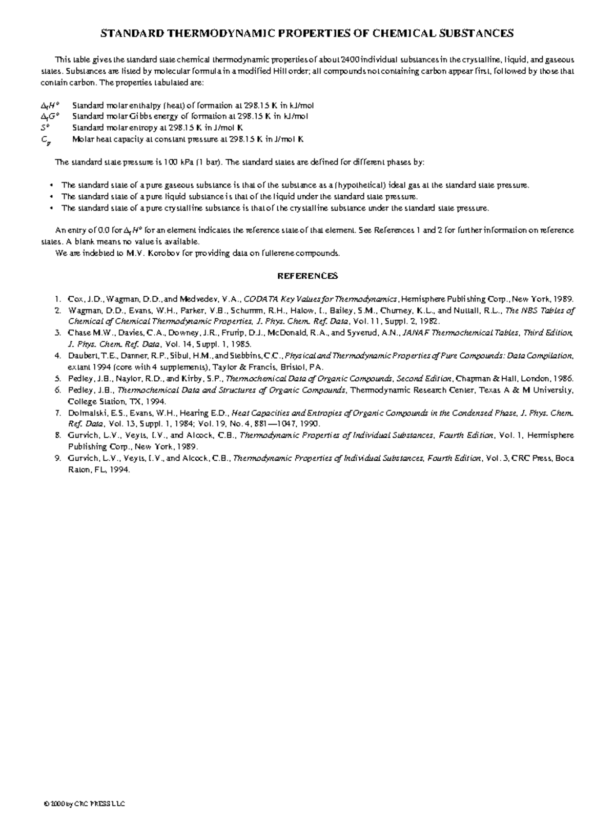 NBS Tables of chemical thermodynamics - STANDARD THERMODYNAMIC ...