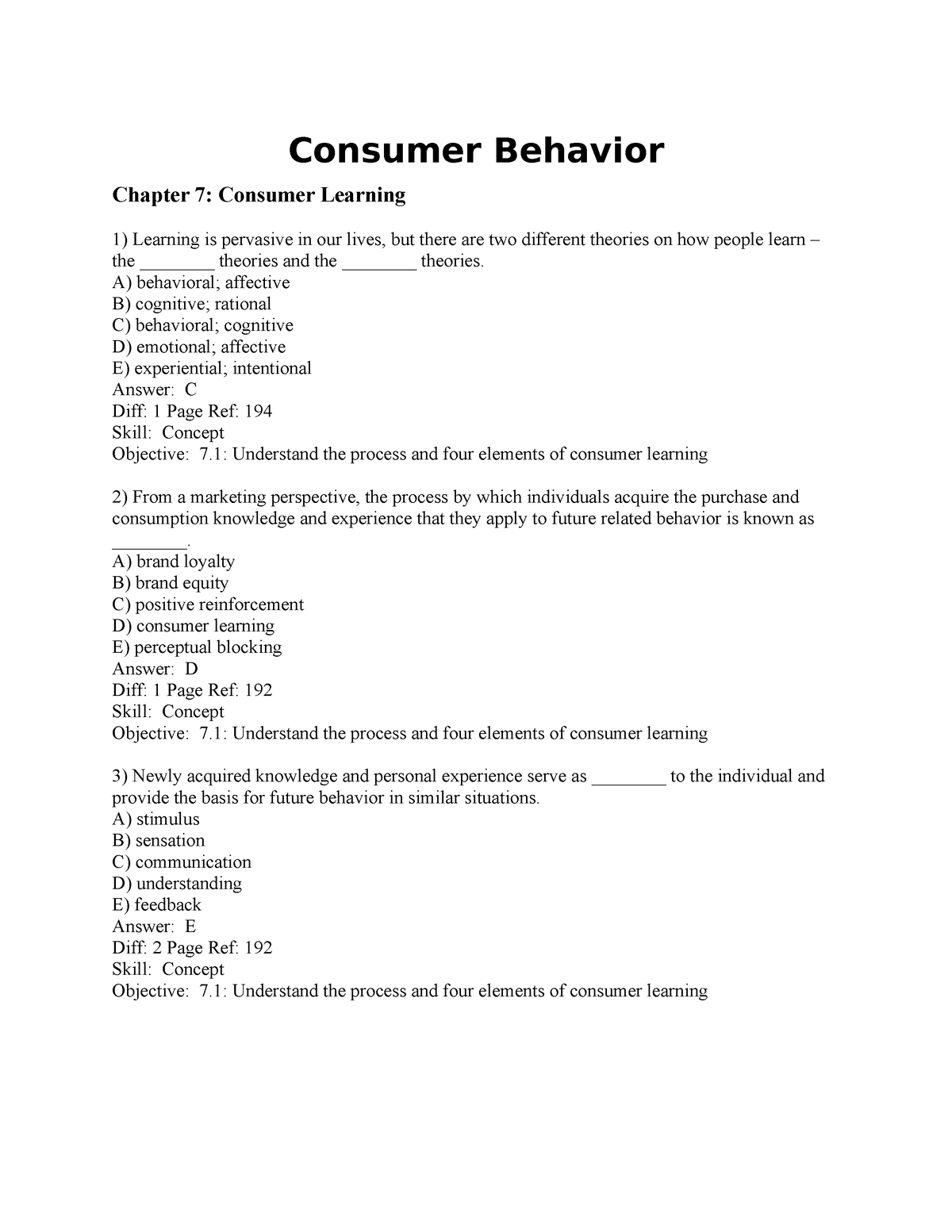 Consumer Learning - MCQs Solution - Consumer Behavior Chapter 7 ...