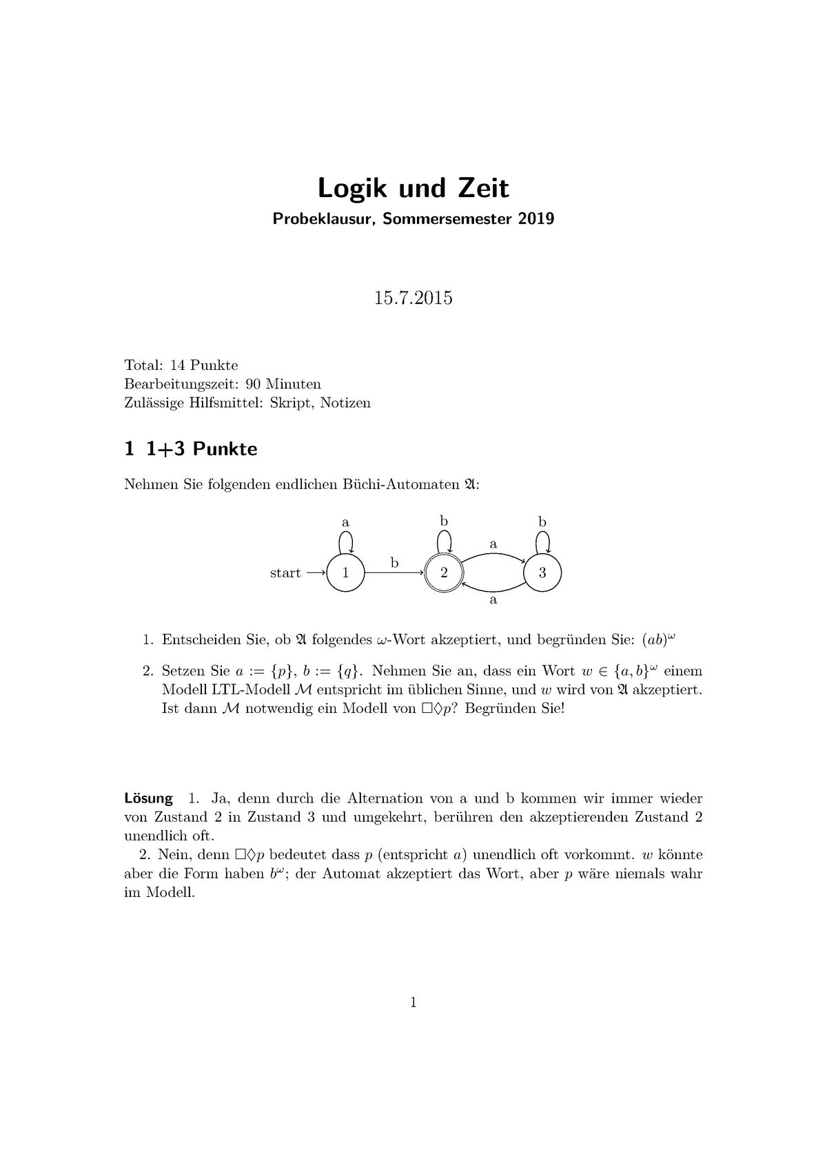 Probeklausur Logik Und Zeit 2019 Mit Loesung - Logik Und Argumentation ...