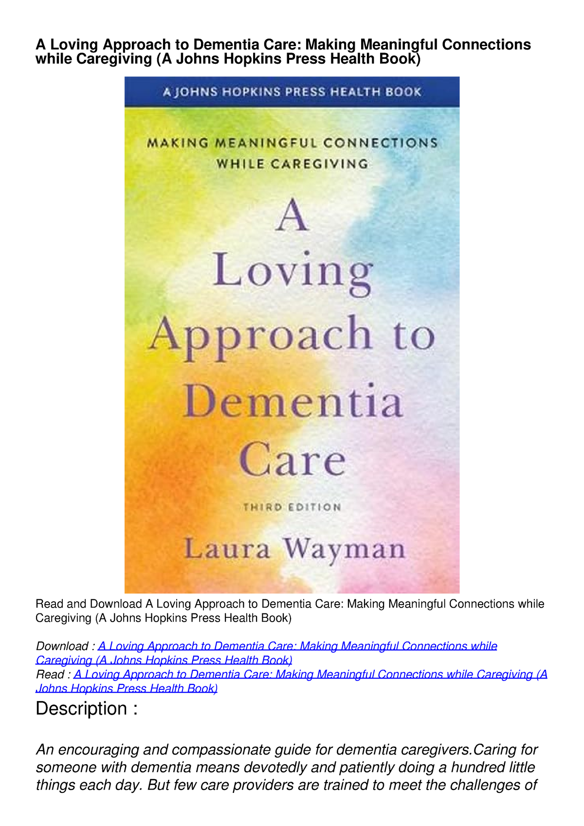 PDF/READ/DOWNLOAD A Loving Approach To Dementia Care: Making Meaningful ...