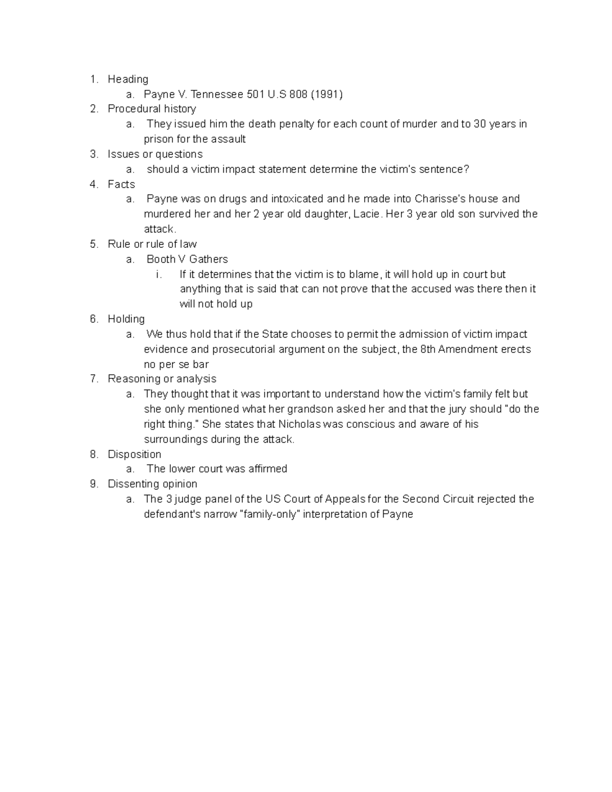 CRM 225 Payne V Tennessee Heading a. Payne V. Tennessee 501 U 808