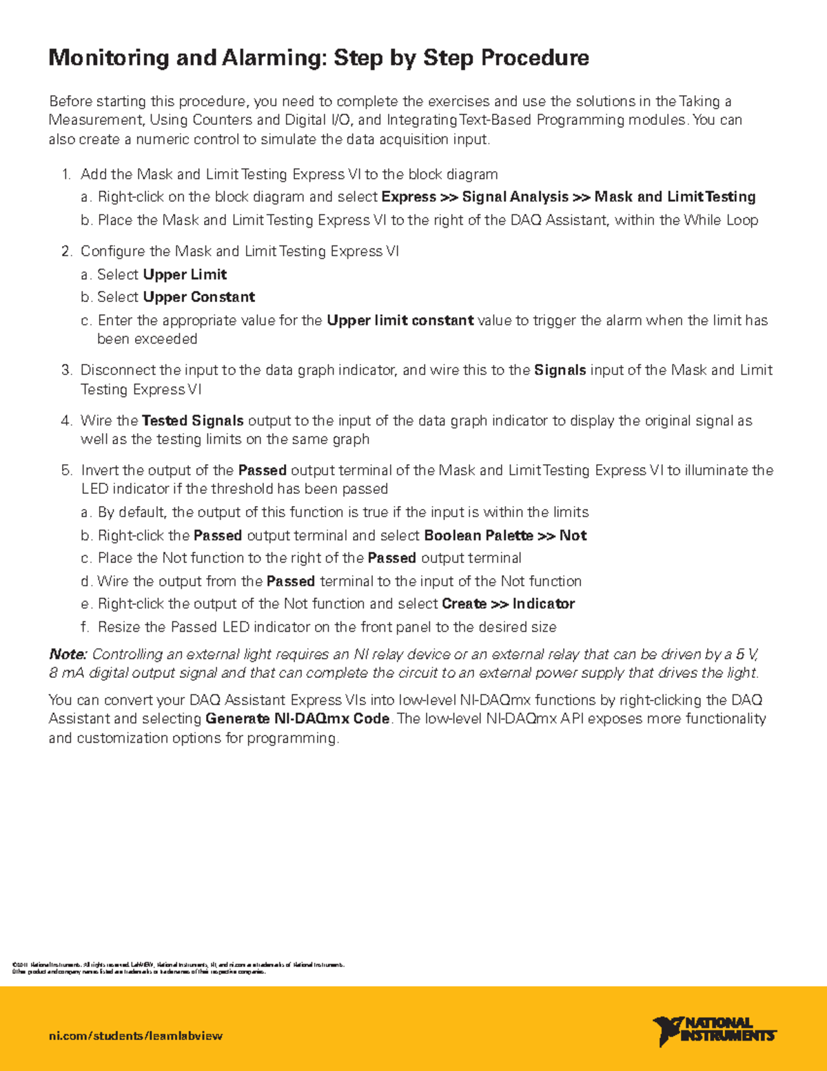 3.3 monitoring alarming steps - ni/students/learnlabview ©2011 National ...