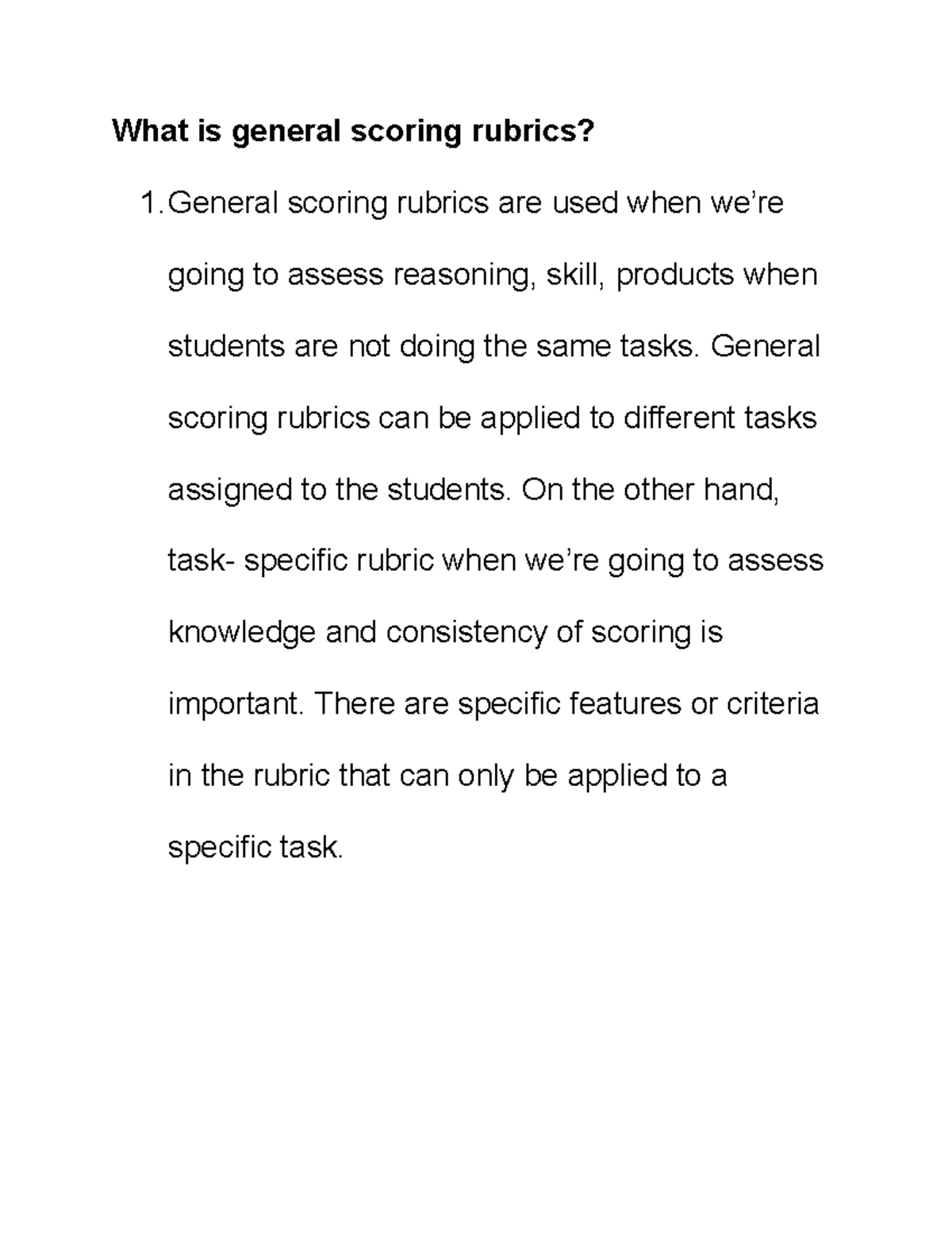 General scoring rubrics IN English - Professional Education - Studocu