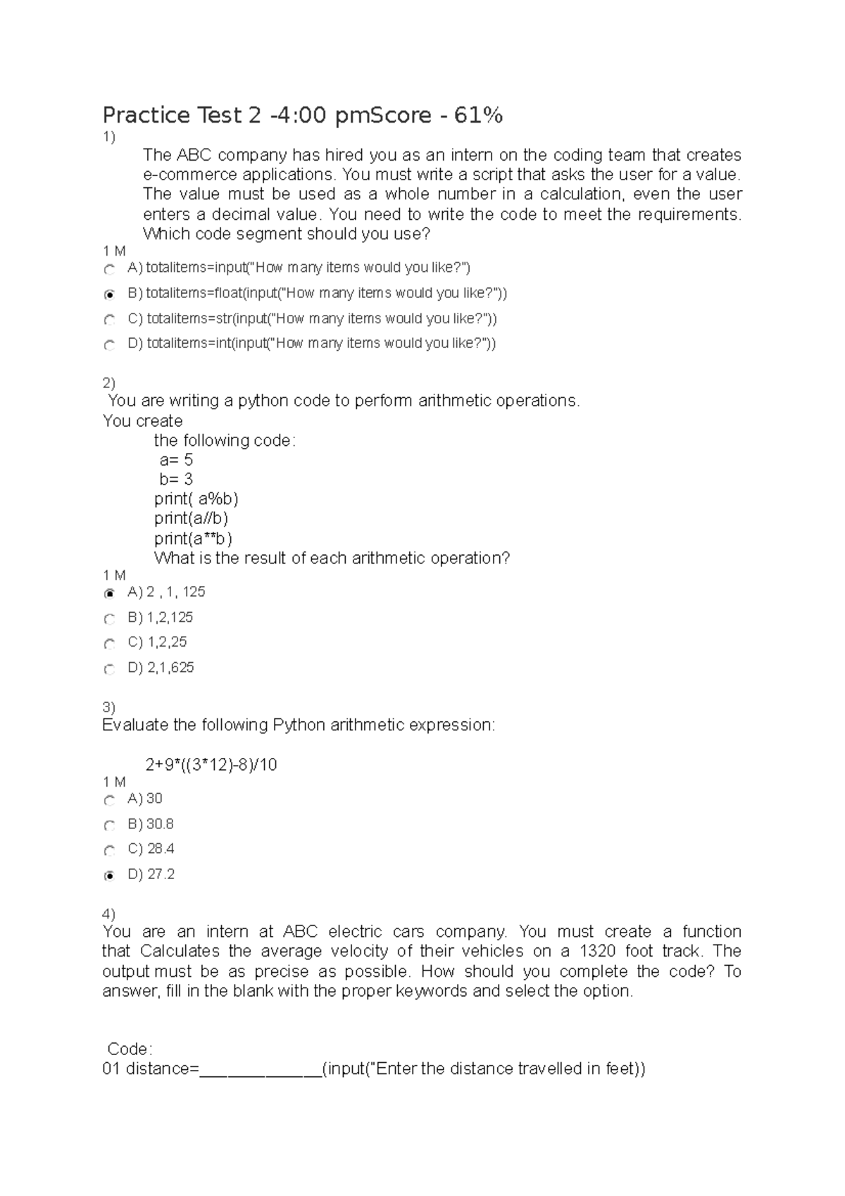 Microsoft Introduction to Programming Using Python exam - Practice Test ...