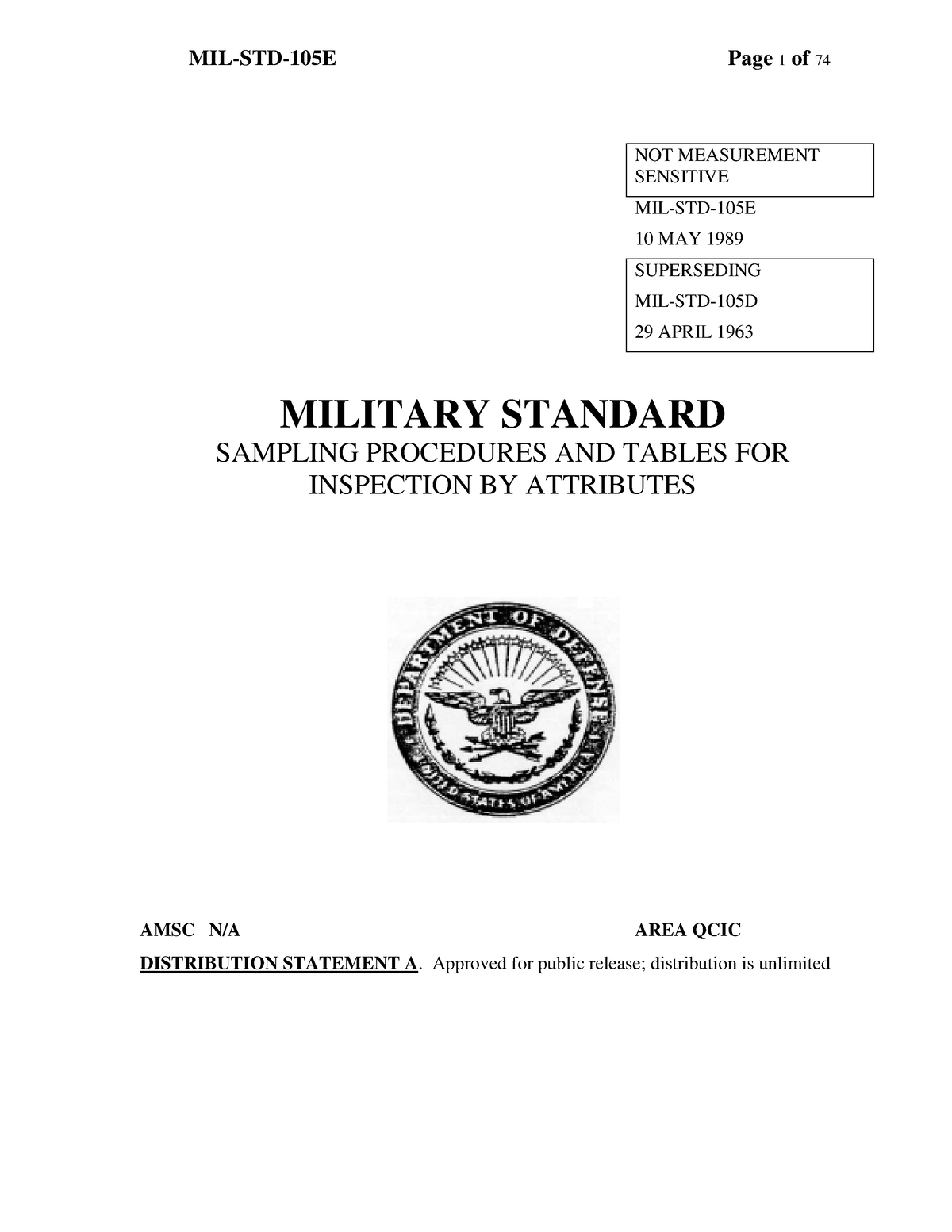 Tablas Militares - Apuntes - NOT MEASUREMENT SENSITIVE MIL-STD-105E 10 ...