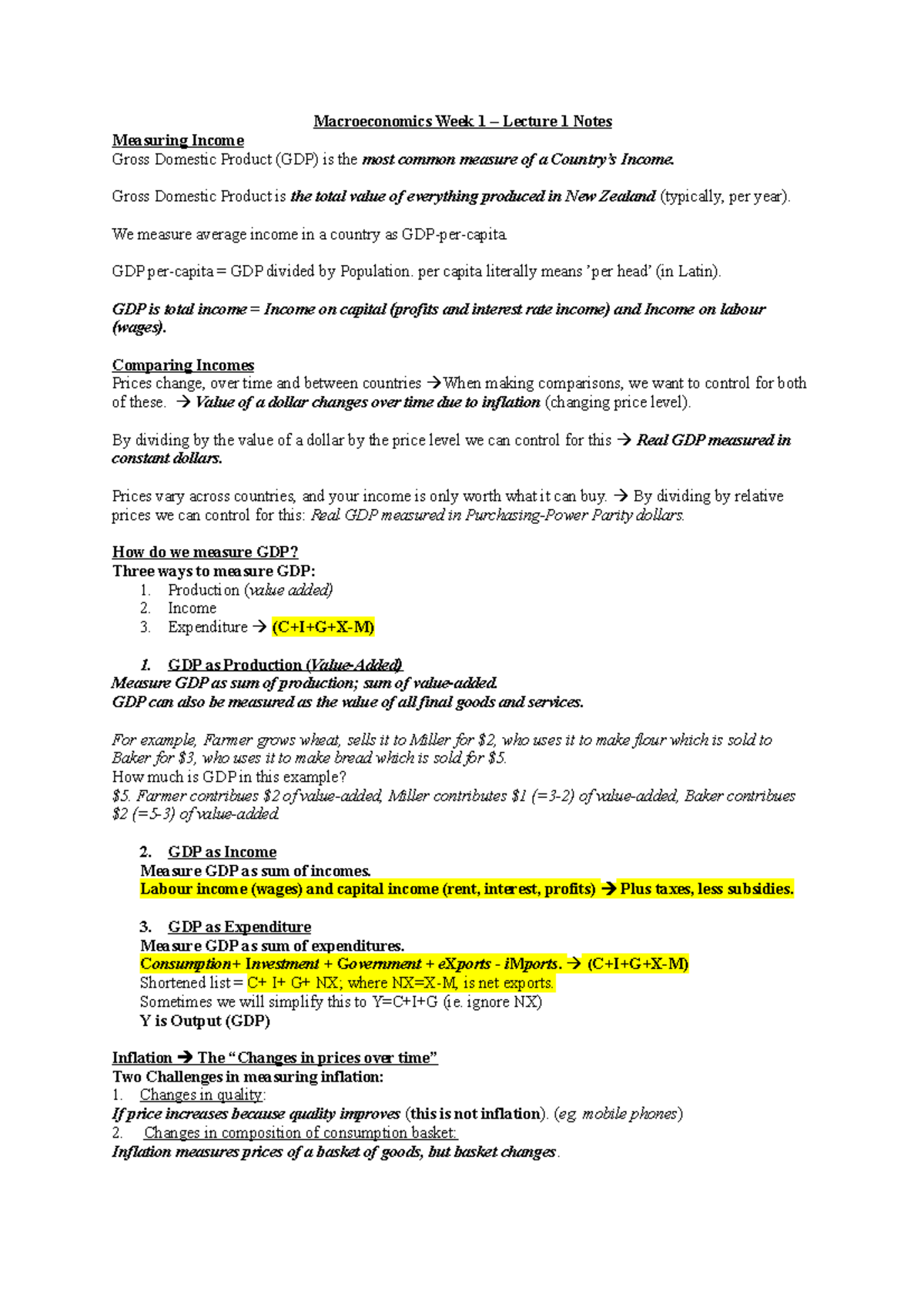Macroeconomics Week 1 Notes - Macroeconomics Week 1 – Lecture 1 Notes ...