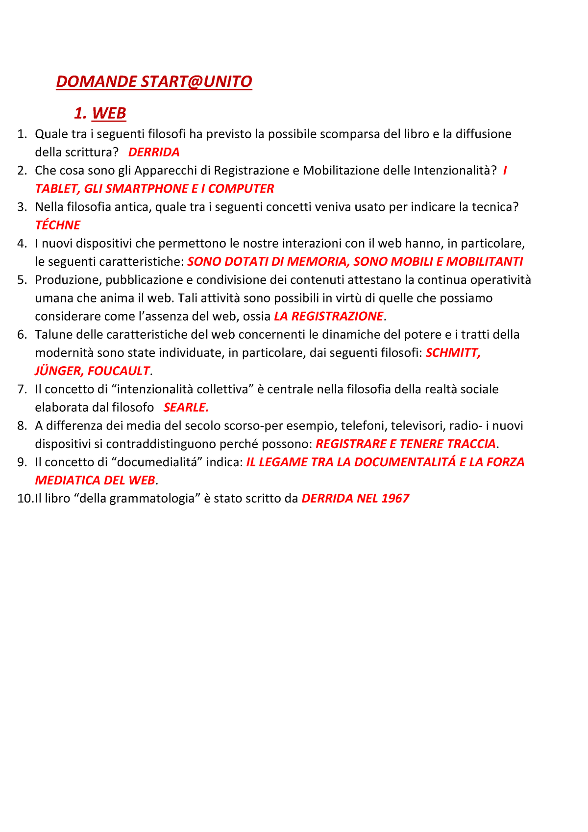 Riassunto Filosofia Domande - DOMANDE START@UNITO 1. WEB Quale Tra I ...