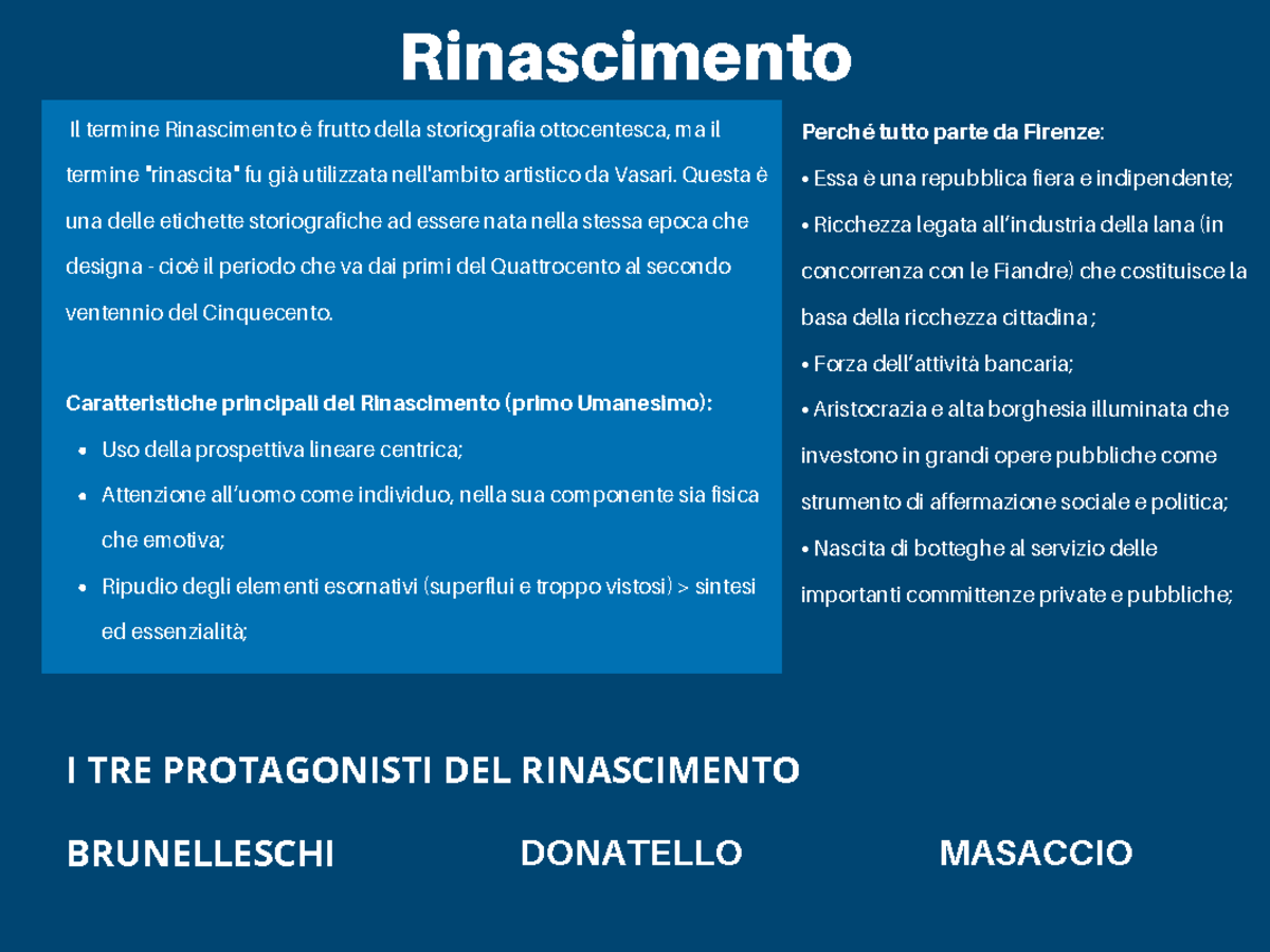 Rinascimento - mappa concettuale - Rinascimento Perché tutto parte da ...