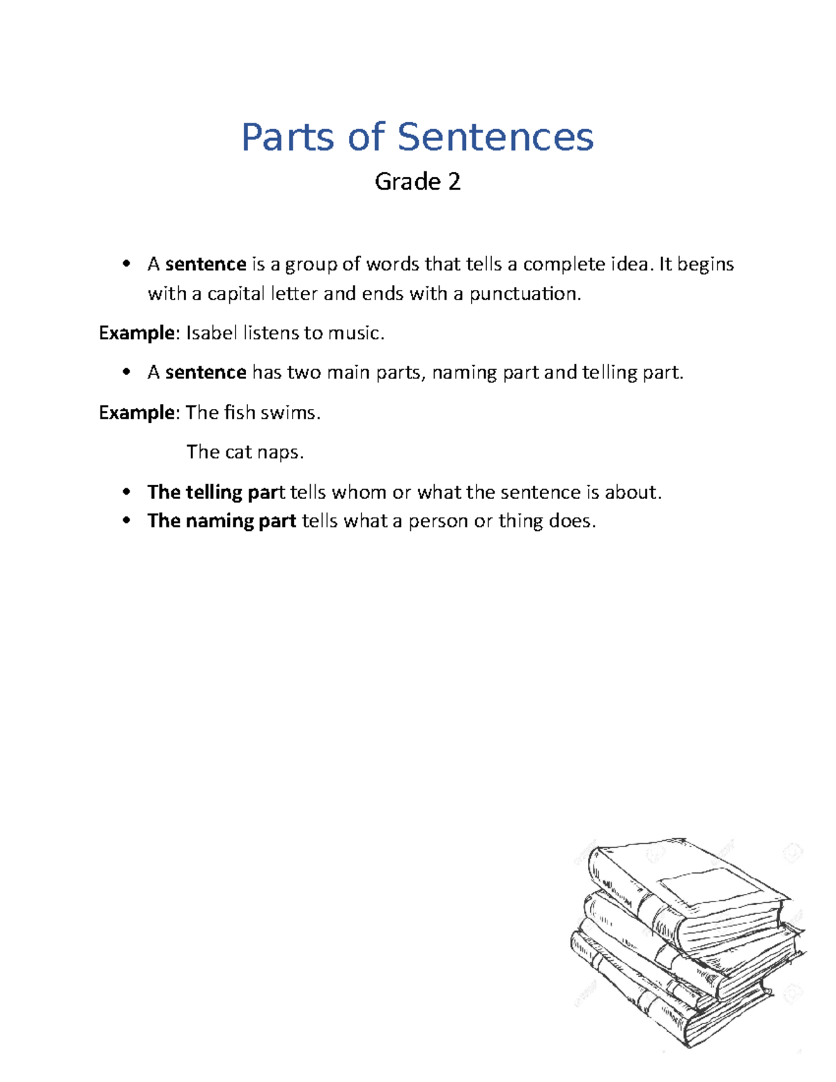 Naming Part And Telling Part Worksheet For Class 2