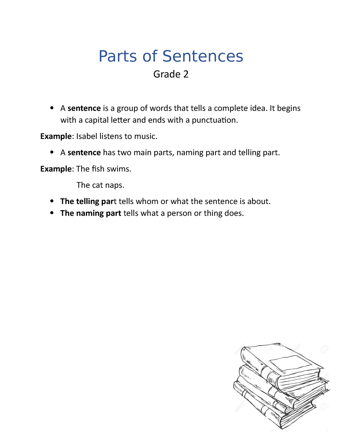 Parts Of Sentences Grade 2 Parts Of Sentences Grade 2 Awith A 