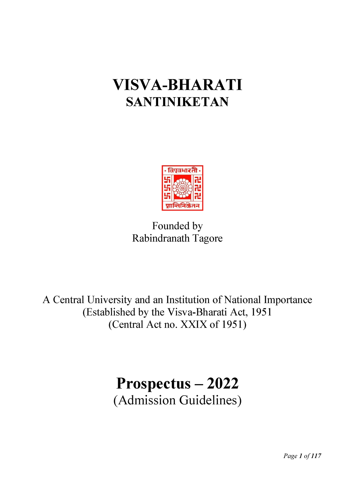 Prospectus 2022 - VISVA-BHARATI SANTINIKETAN Founded by Rabindranath ...