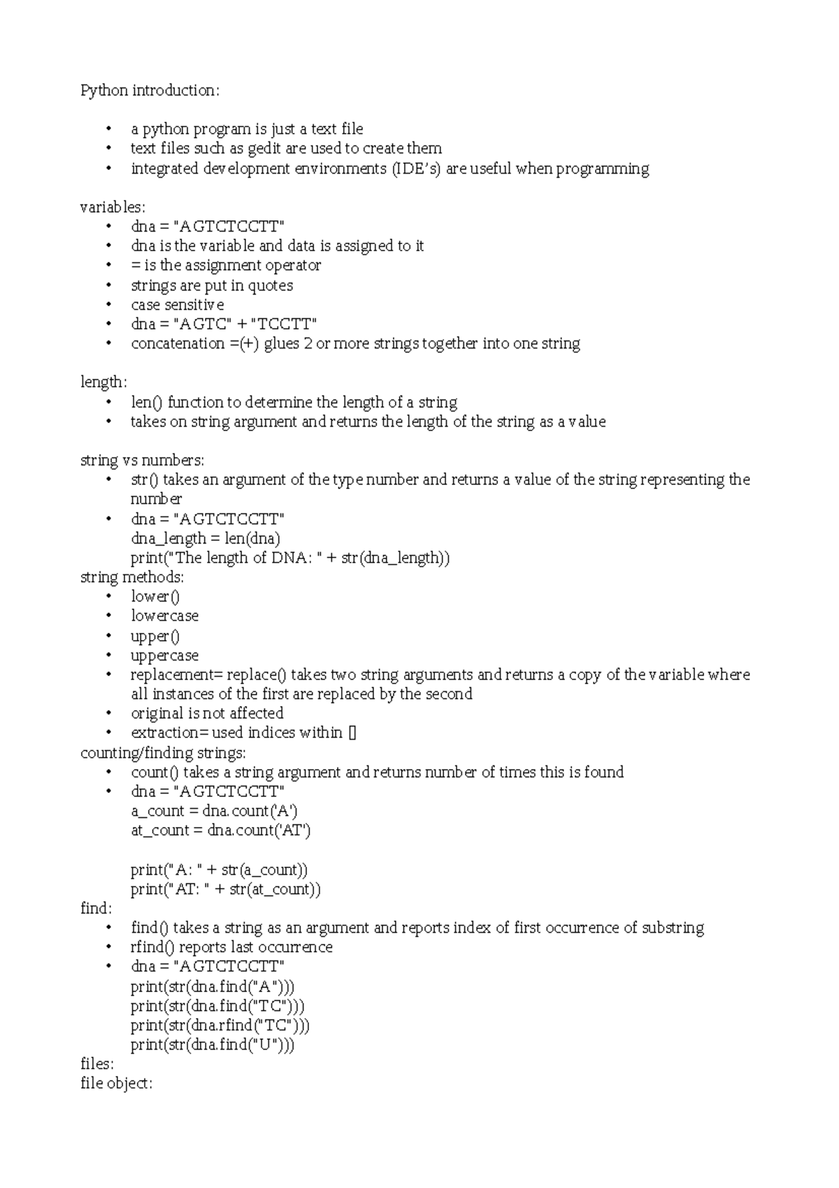 Python intro - revision work - Python introduction: a python program is ...