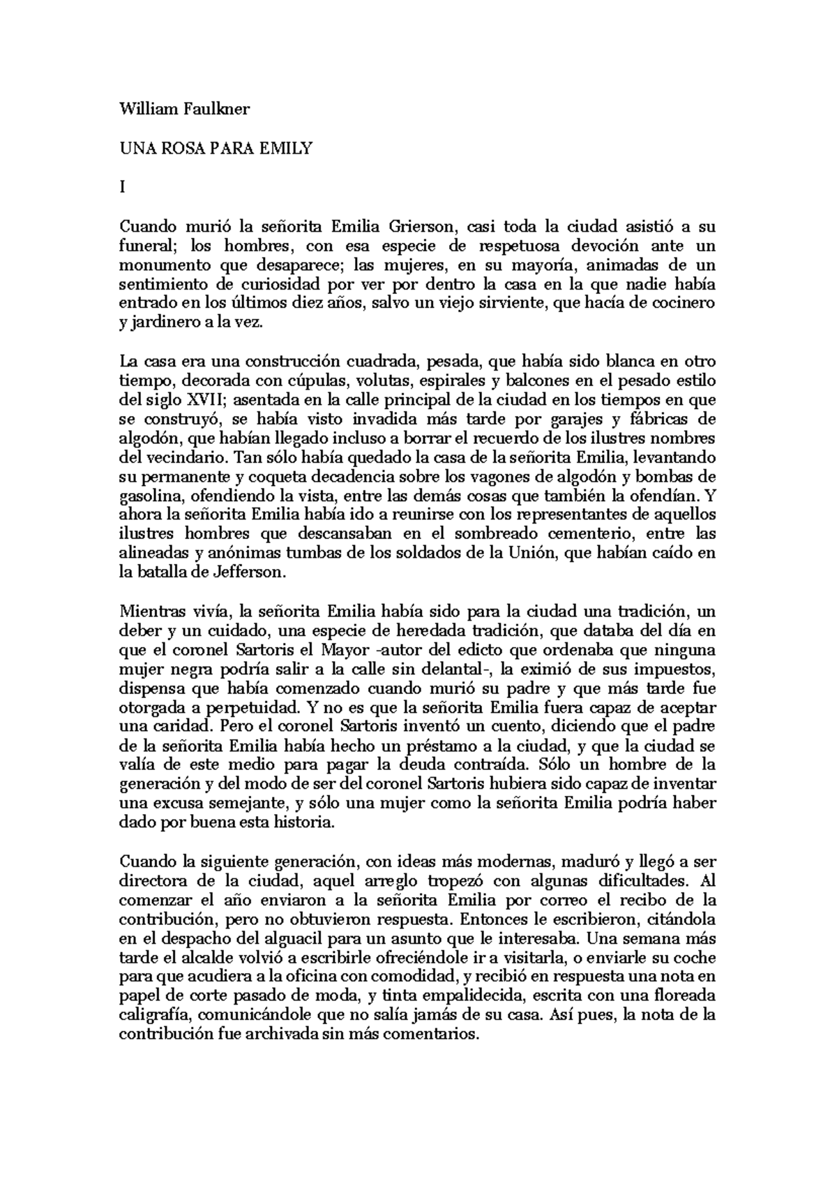 William Faulkner - Una rosa para Emily - William Faulkner UNA ROSA PARA ...