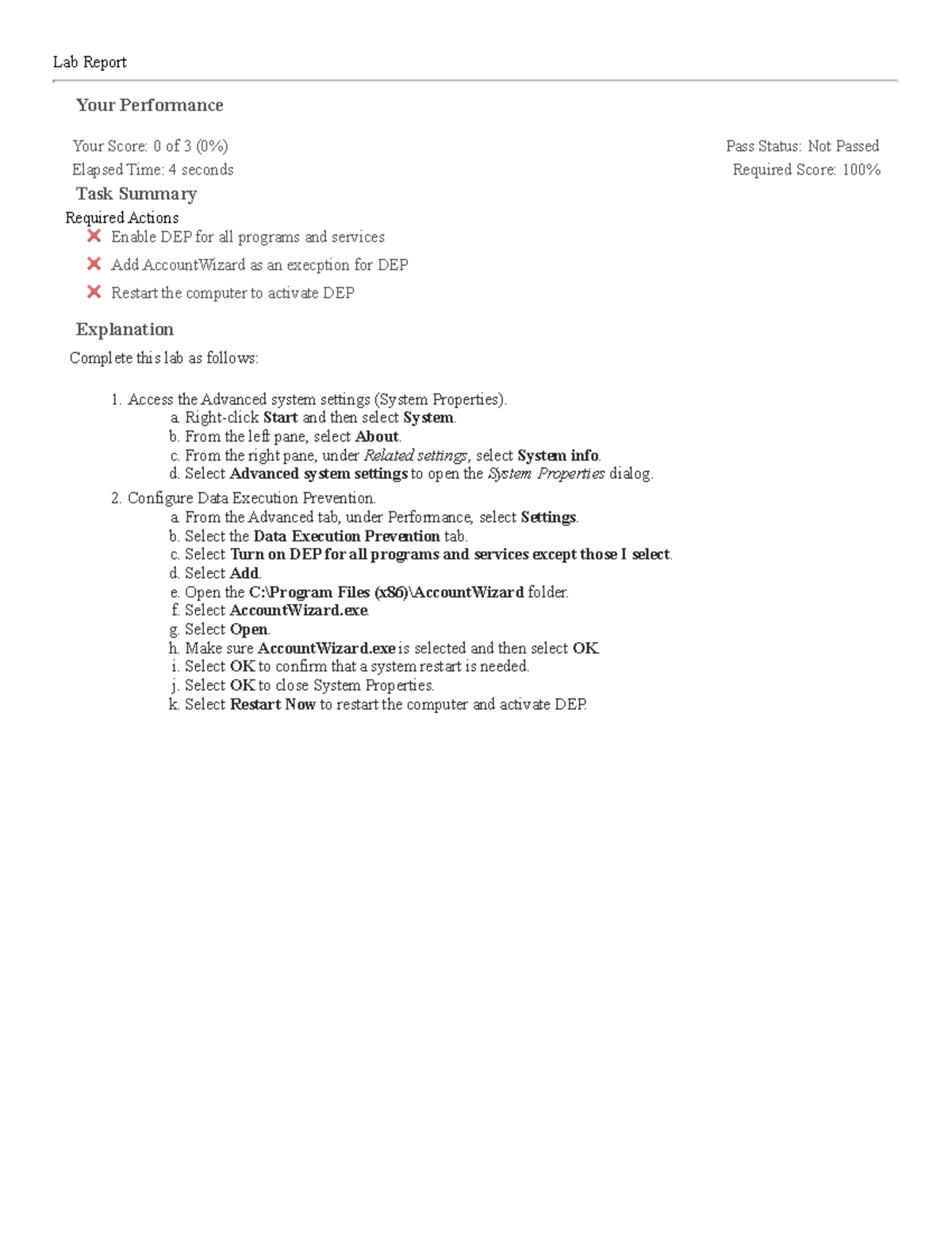 10.4.12 Testout Lab Pass StatusNot Passed Required Score 100 Lab Report Your Performance