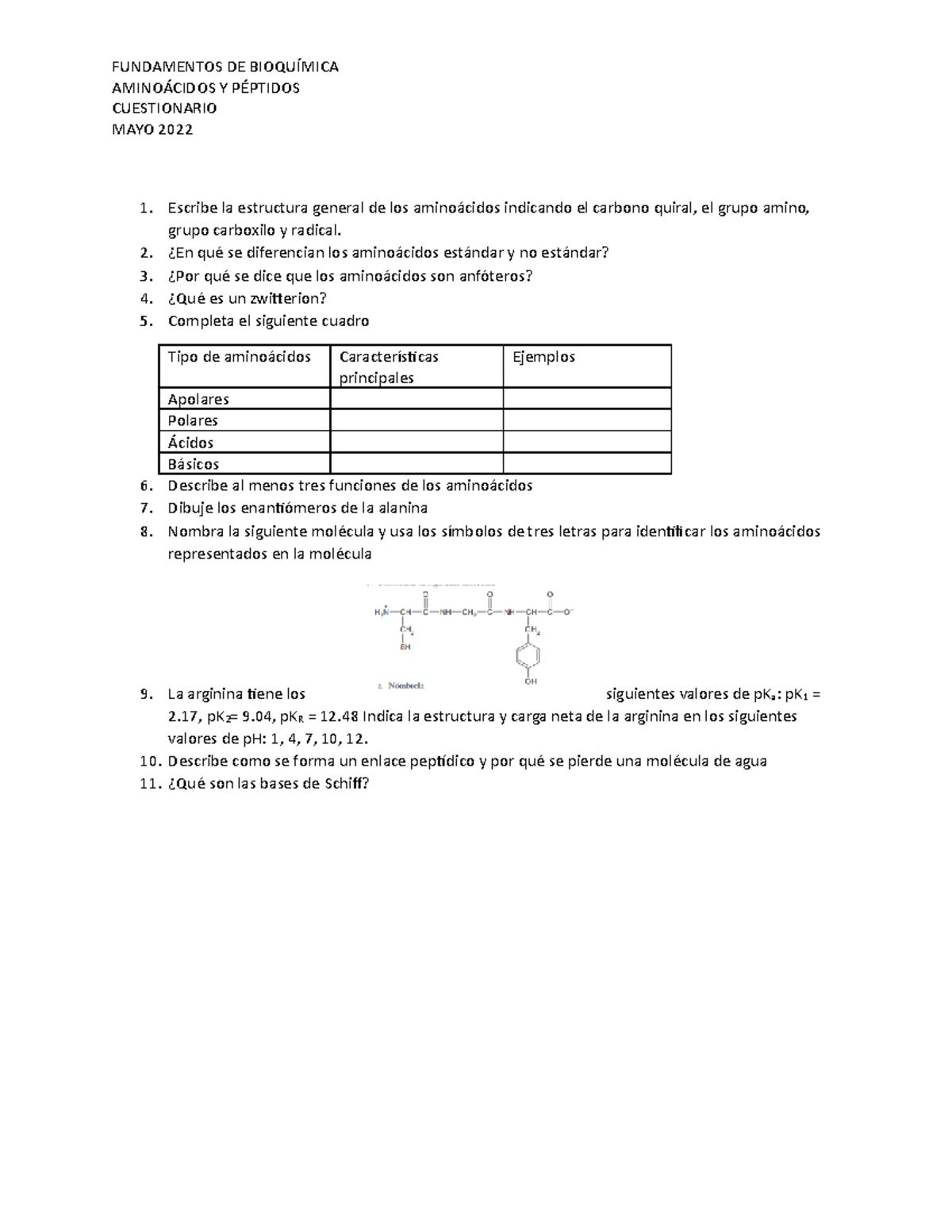 Cuestionario De Aminoácidos Y Péptidos - FUNDAMENTOS DE BIOQUÍMICA ...