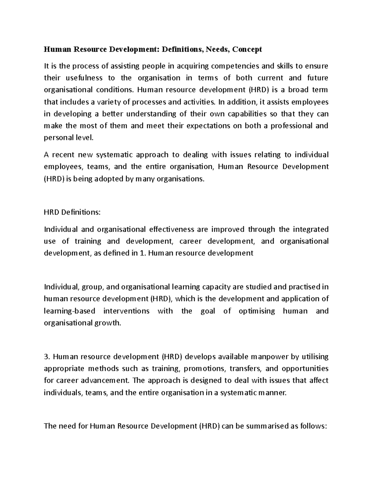 Human Resource Development - Human resource development (HRD) is a