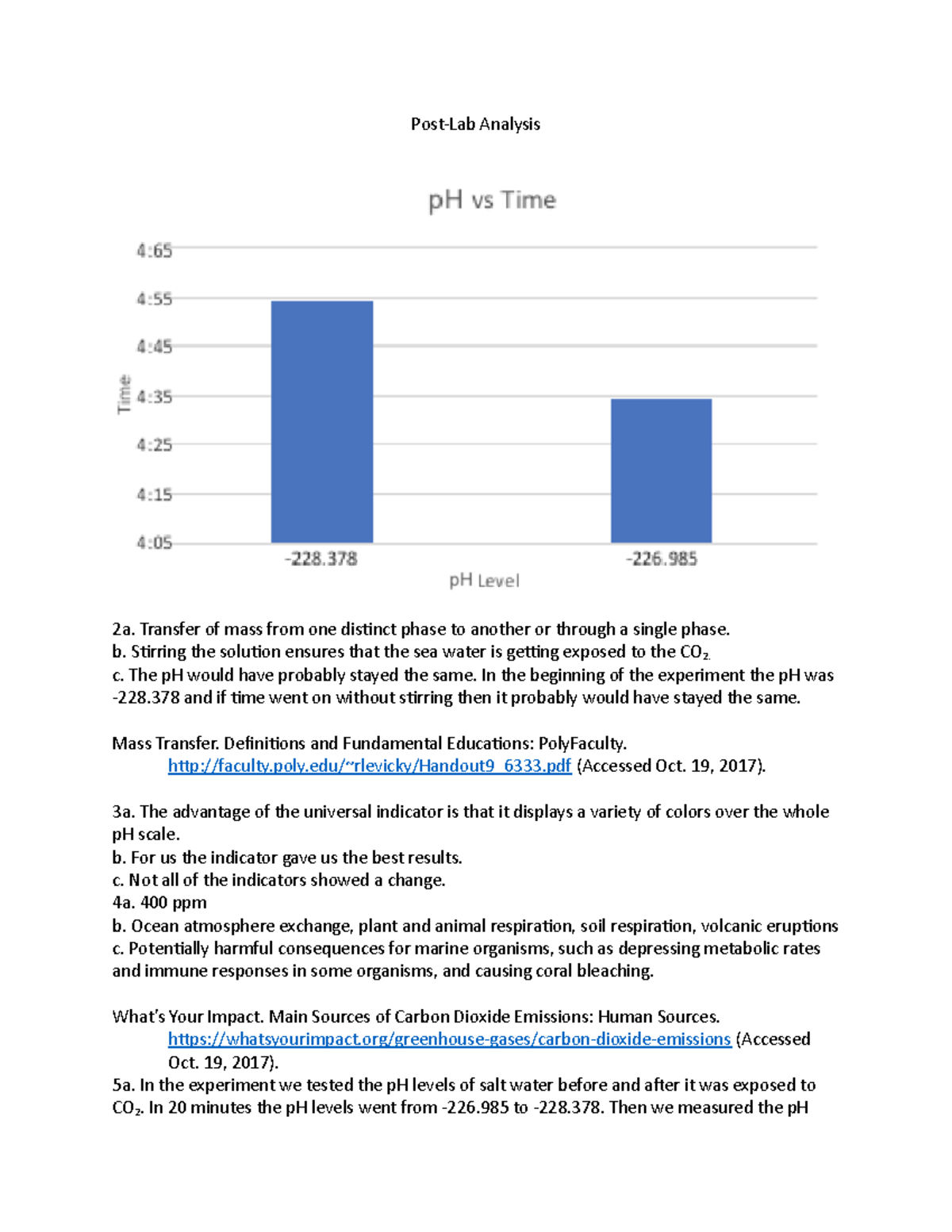 Post Lab Analysis Experiment 6 PostLab Analysis 2a. Transfer of mass