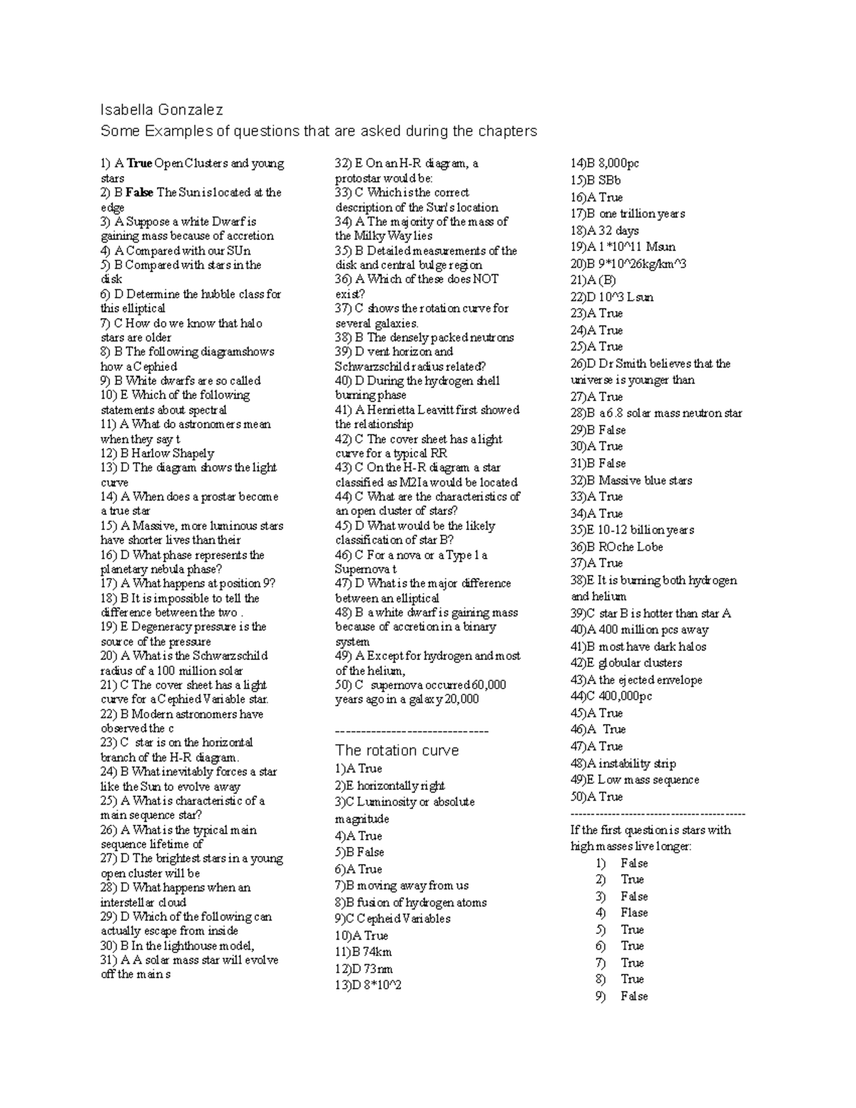 Cheat sheet Exam #3 - Isabella Gonzalez Some Examples of questions that ...