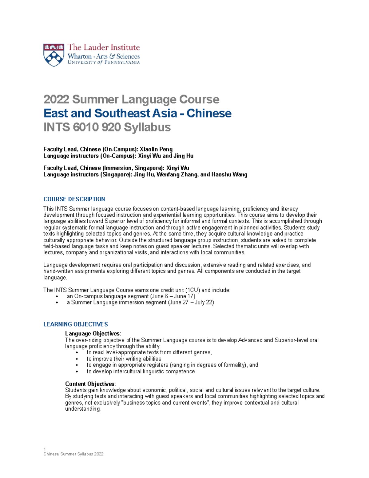 2022 Summer Chinese Syllabus 53122 - 2022 Summer Language Course East ...