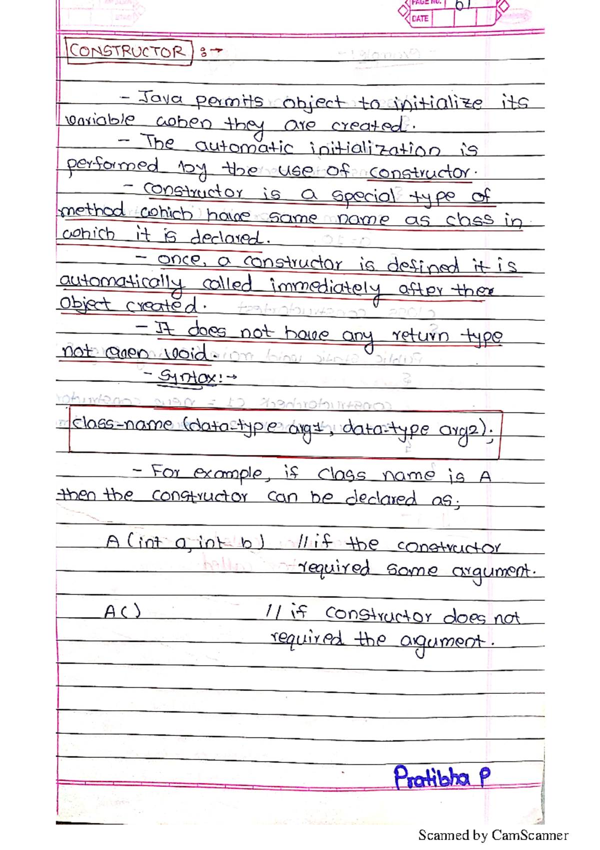 Chap2 (1) - ypo - PAGE RO. 01 D DATE CONSTRUCTOR : Java permits object ...
