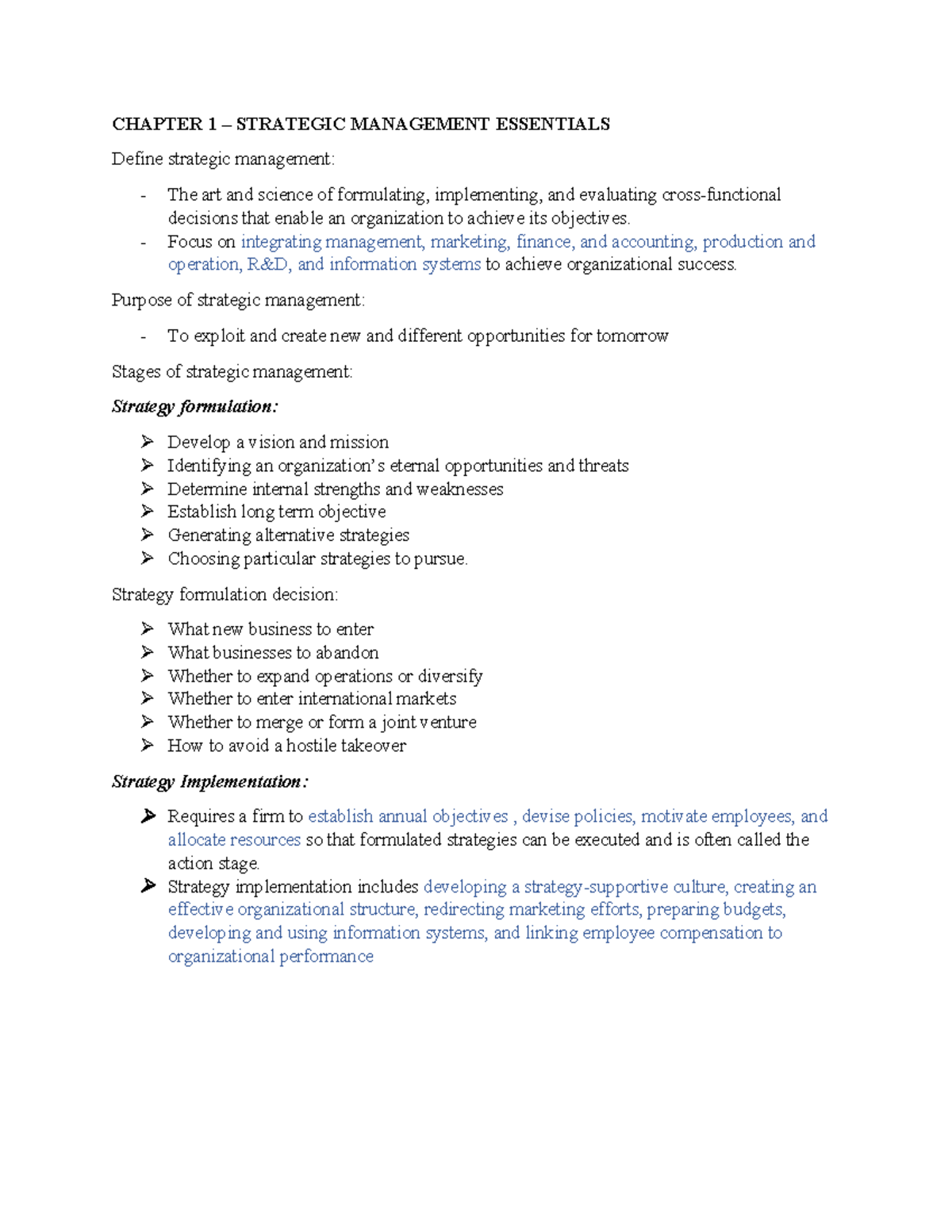 Chapter 1 Chapter 1 Strategic Management Essentials Define