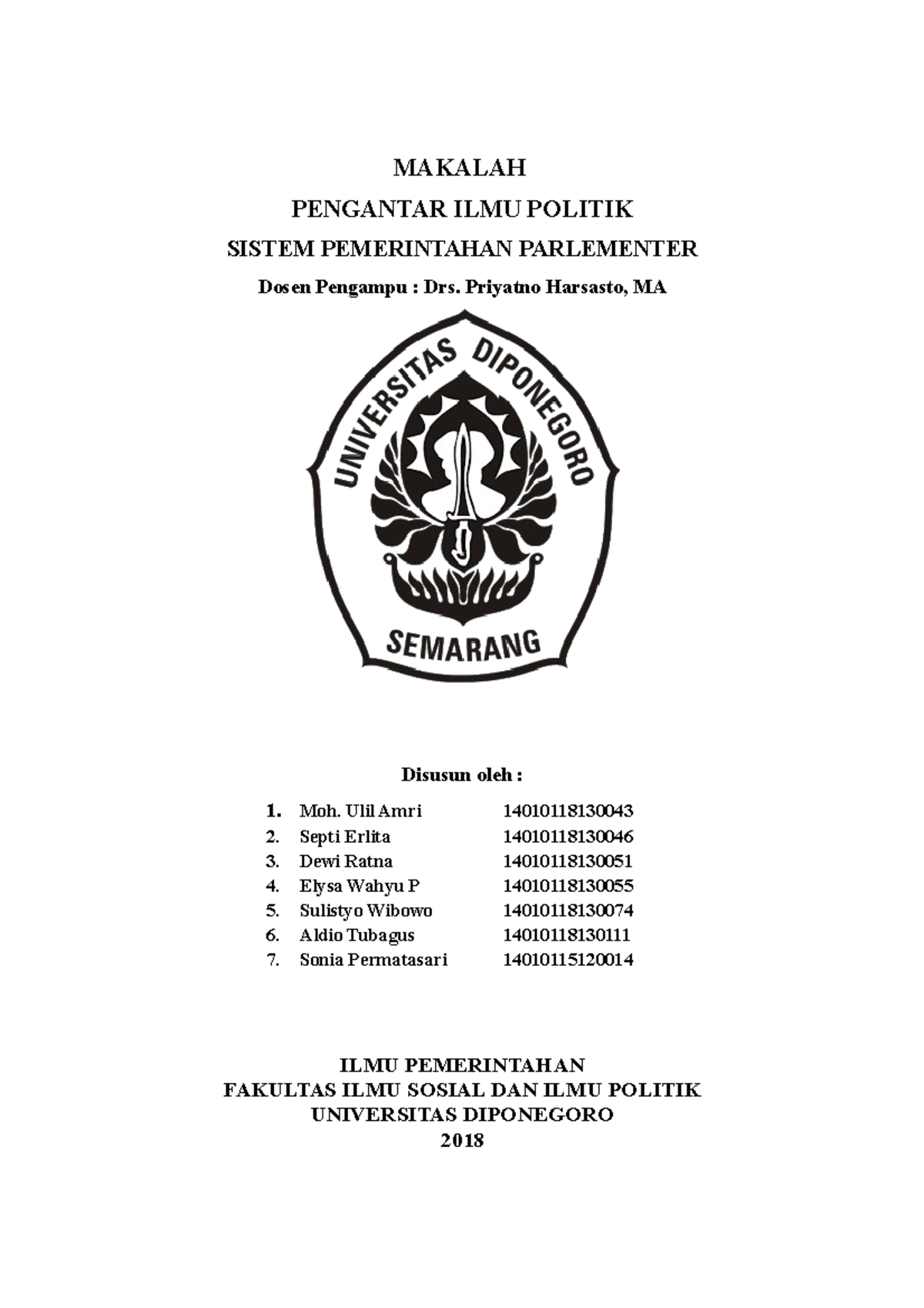 SISTEM PEMERINTAHAN PARLEMENTER - MAKALAH PENGANTAR ILMU POLITIK SISTEM ...