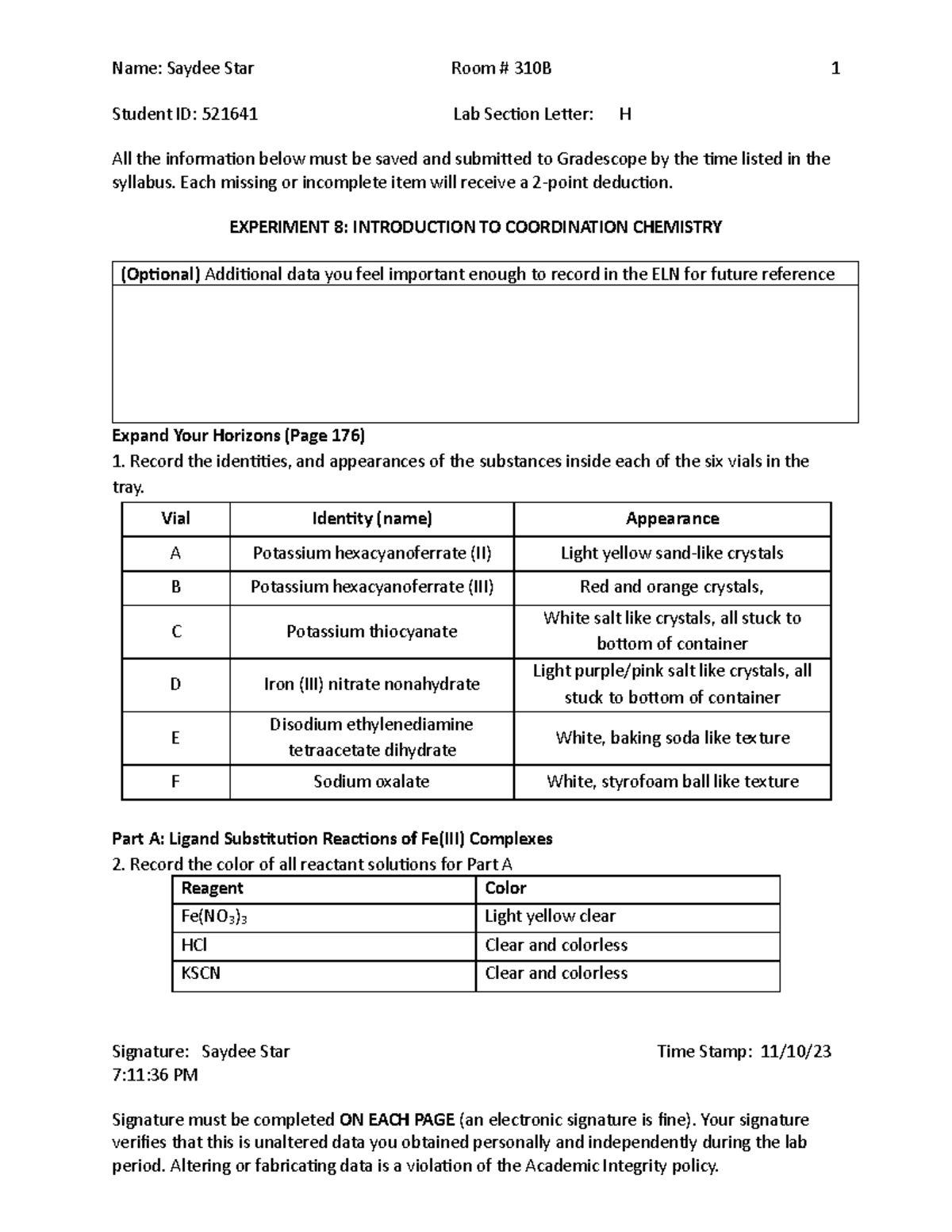ELN EXP 8 Final - Experiment 8 - Student ID: 521641 Lab Section Letter ...