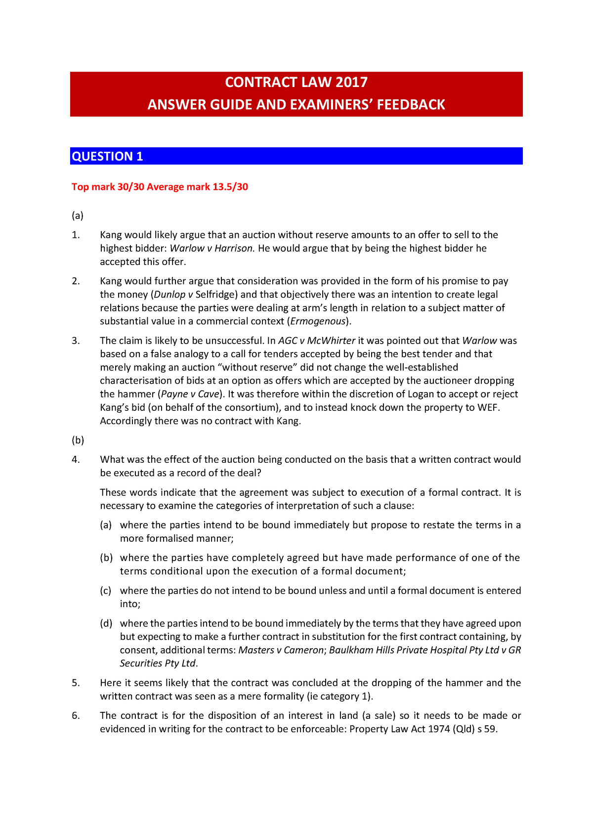 contract law assignment questions and answers