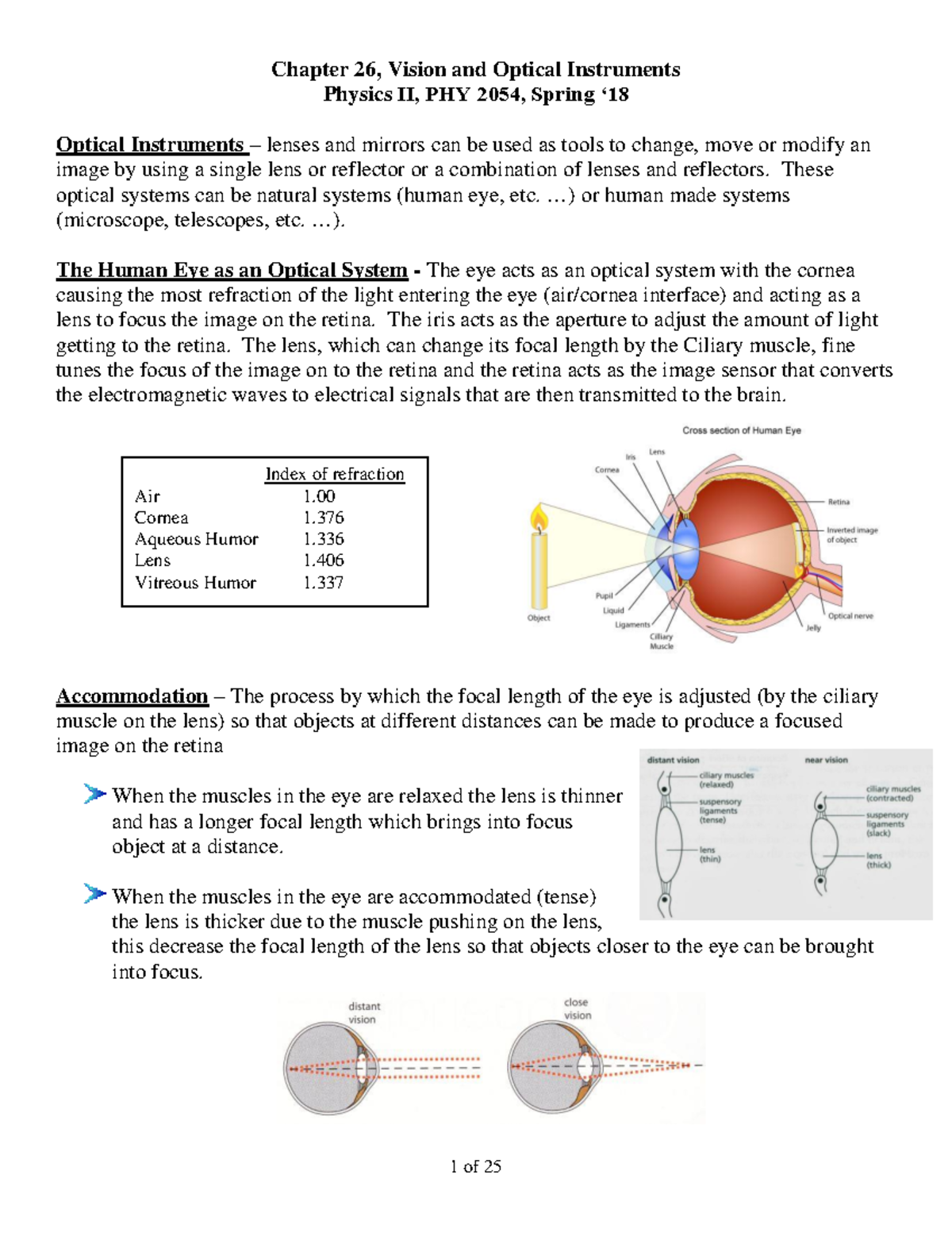 Physics II Ch 26 Optical Instruments Spring 18 - Chapter 26, Vision And ...