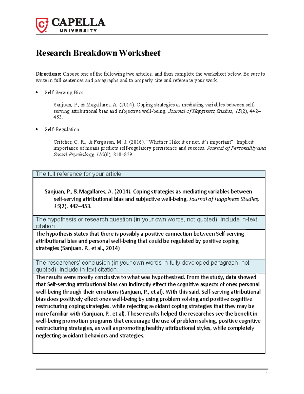 research breakdown worksheet