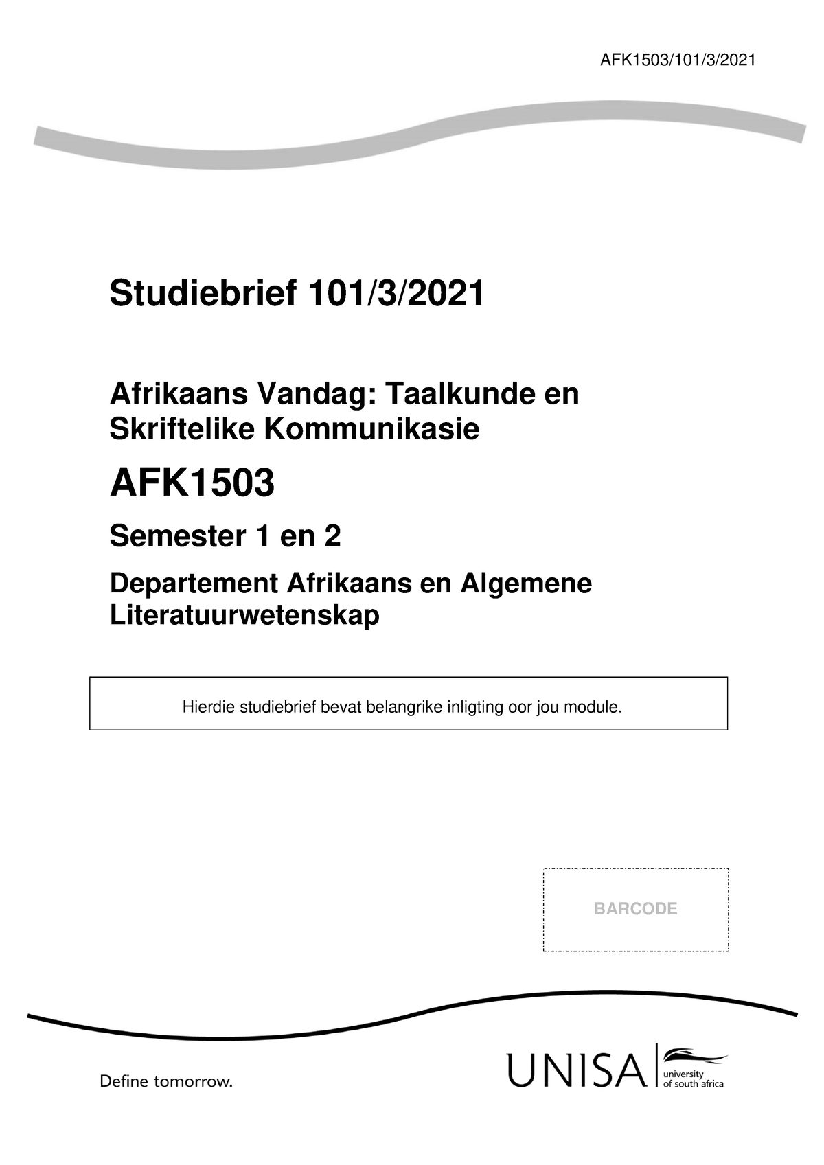 AFK 1503 Tutorial Letter 101 - AFK1503/101/3/ Studiebrief 101/3 ...