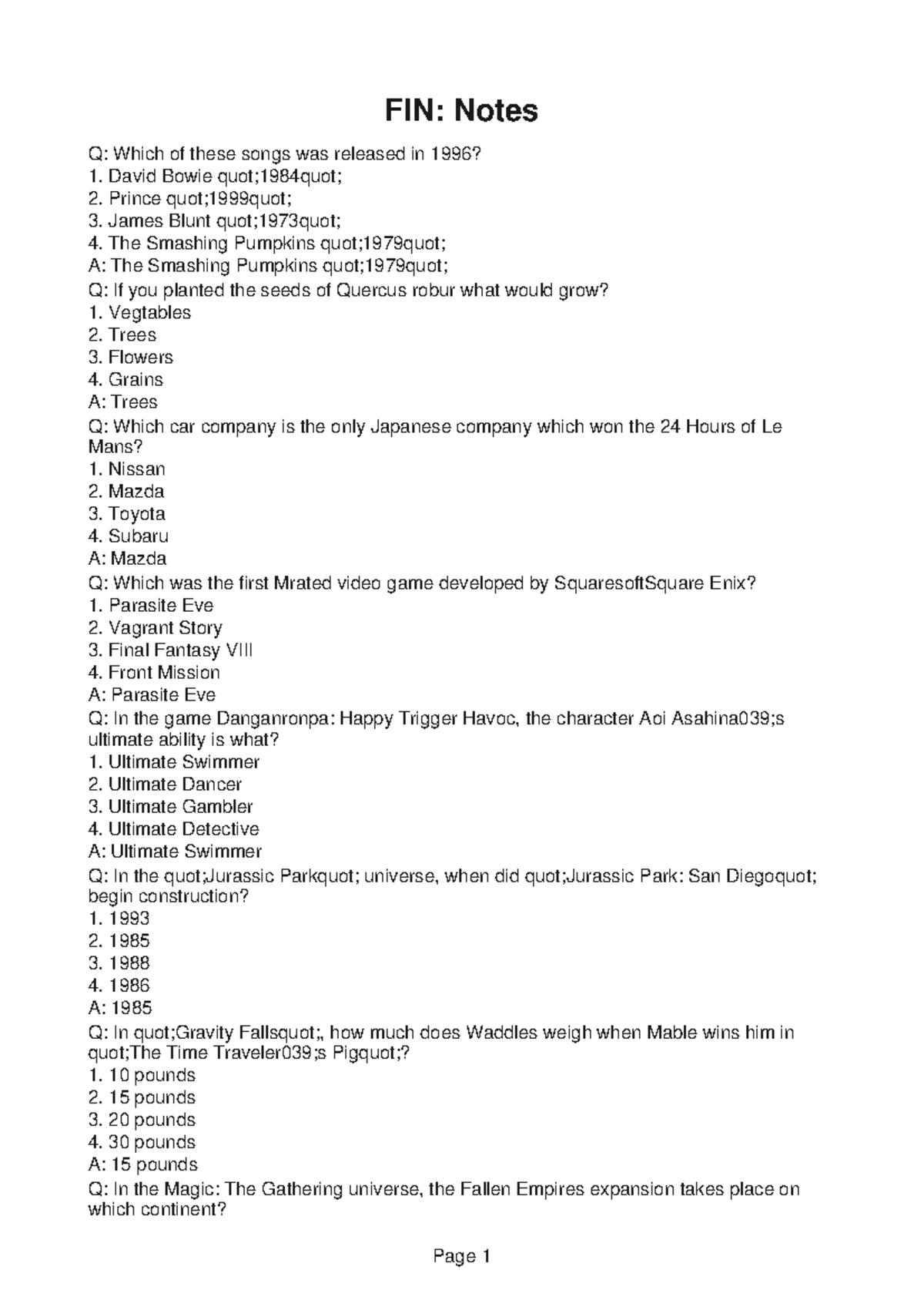 FIN248 Week 7 - djvjkvk - FIN: Notes Q: Which of these songs was ...