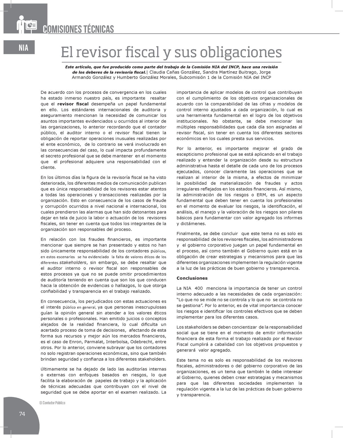 Documento De Apoyo El Revisor Fiscal Y Sus Obligaciones El Contador