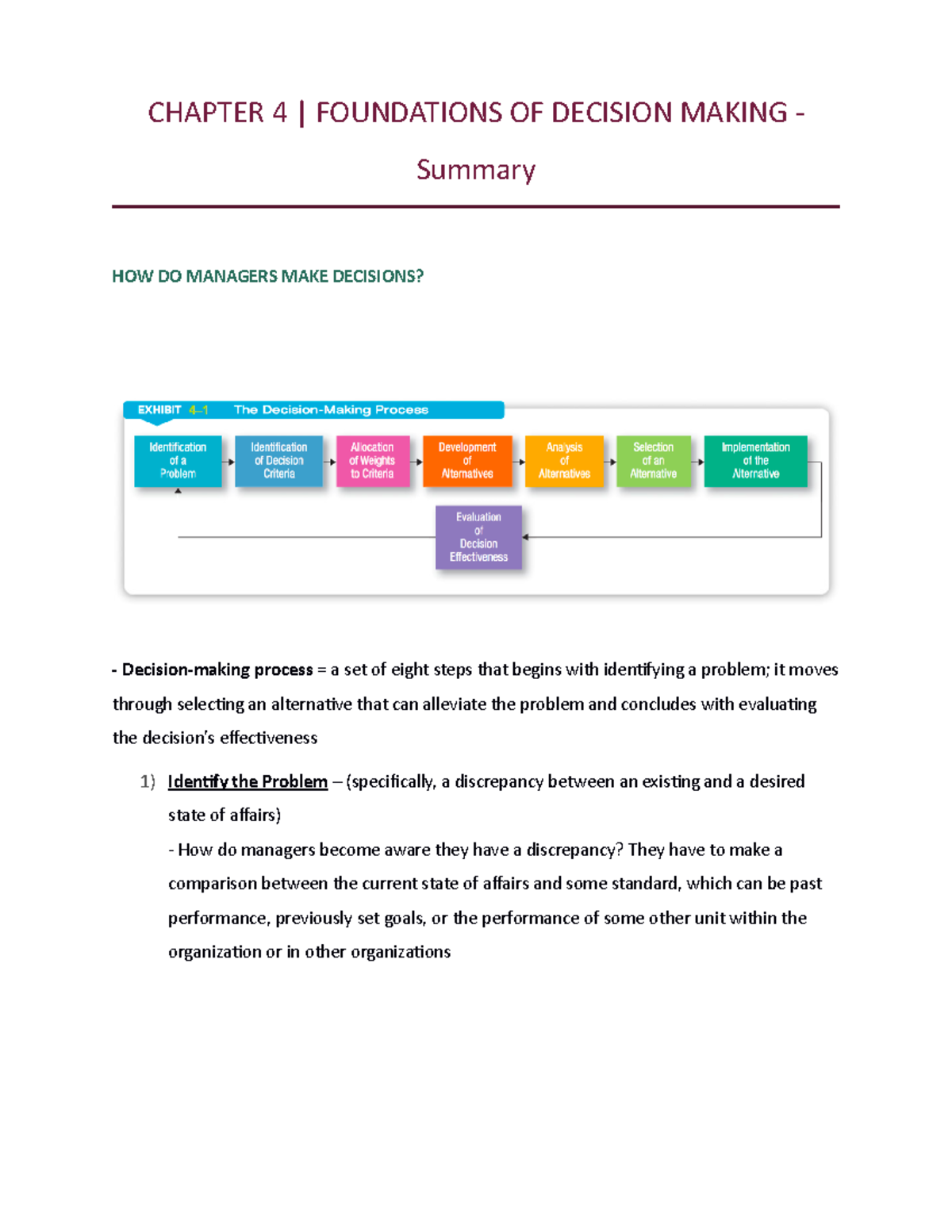 Chapter 4 Summary - CHAPTER 4 | FOUNDATIONS OF DECISION MAKING ...