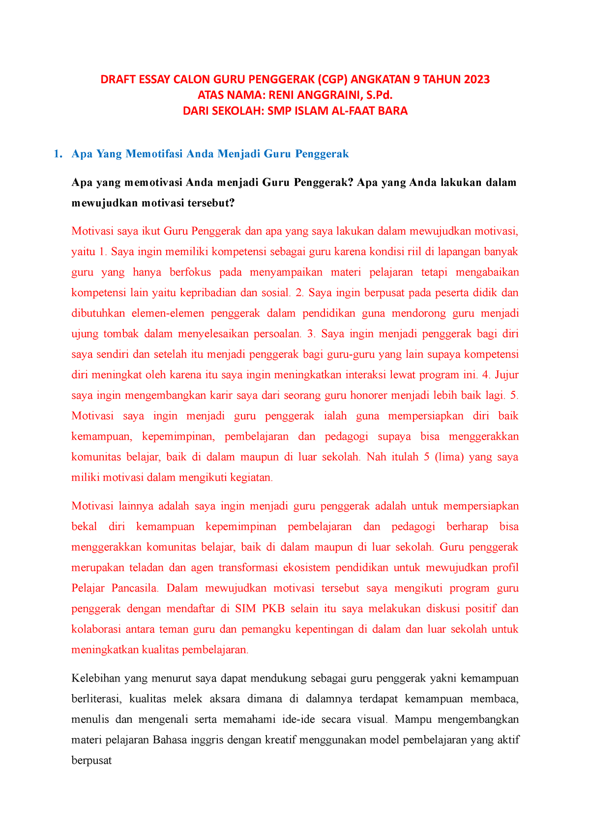 contoh essay guru penggerak angkatan 9