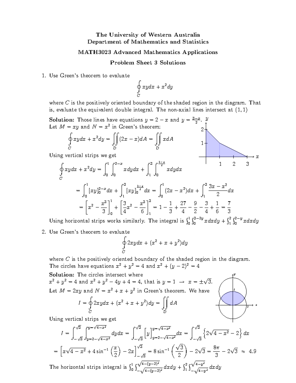 Problem Sheet 3 Solutions - The University Of Western Australia ...