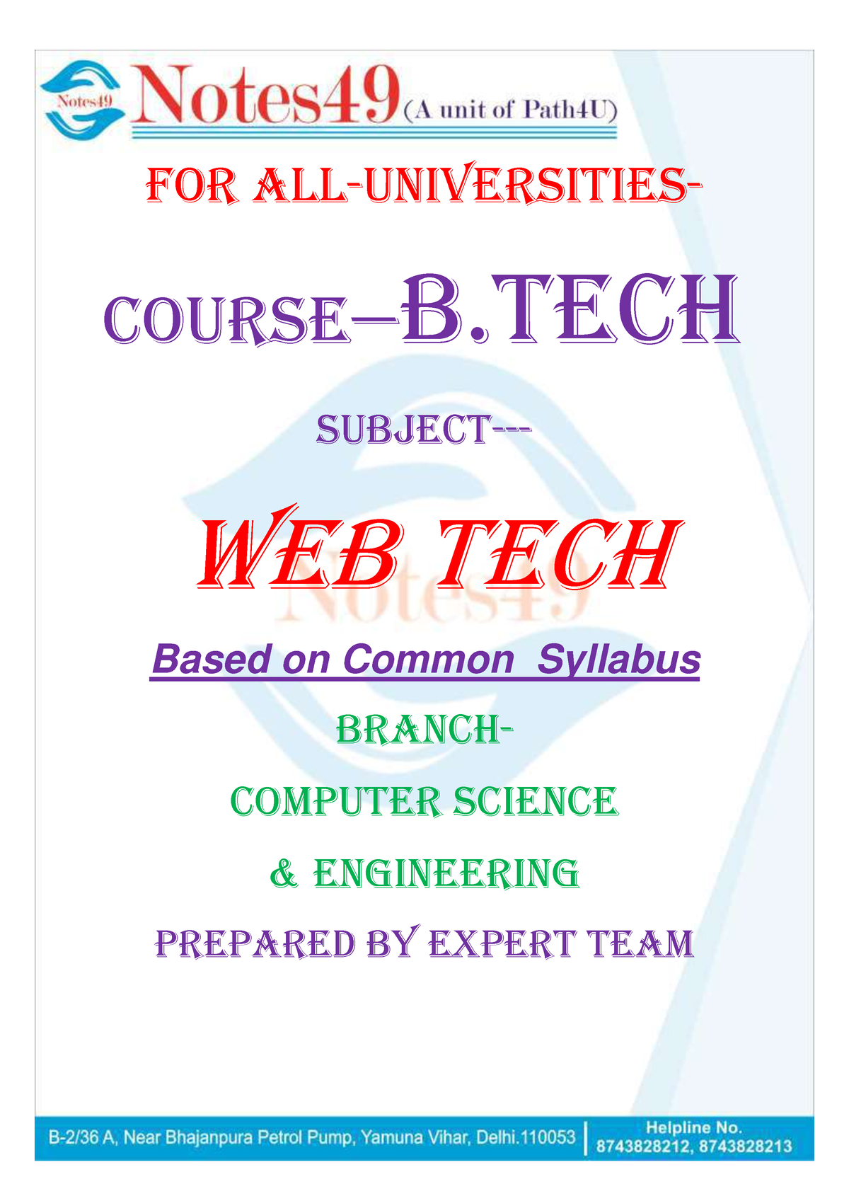 WEB-TECH Complete Notes - For All-UNIVERSITies- Course—B SUBJECT- WEB ...