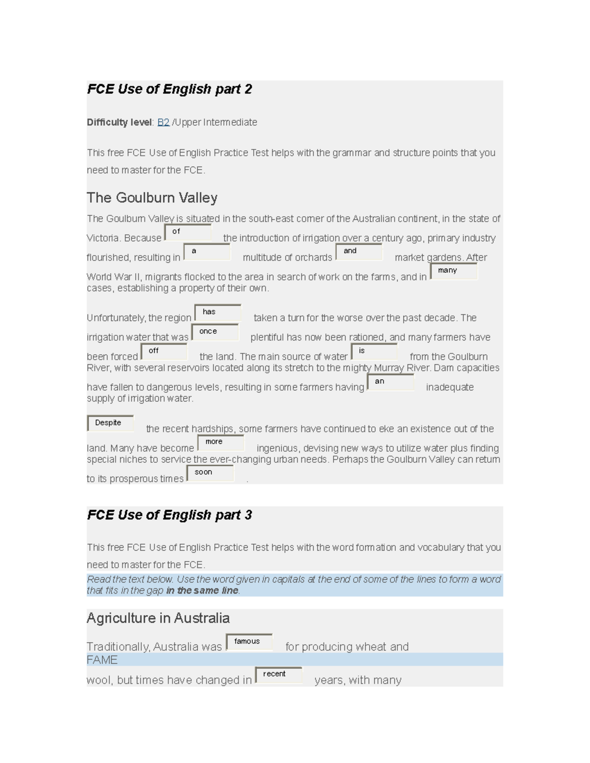 Use of English for FCE (Part 2, 3) - FCE Use of English part 2 ...