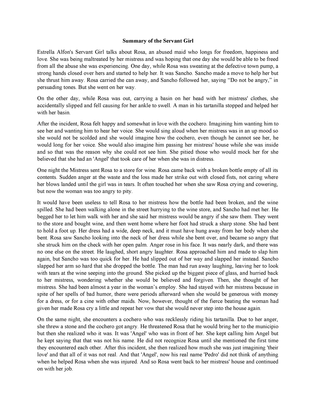 Summary of the Servant Girl - Summary of the Servant Girl Estrella ...