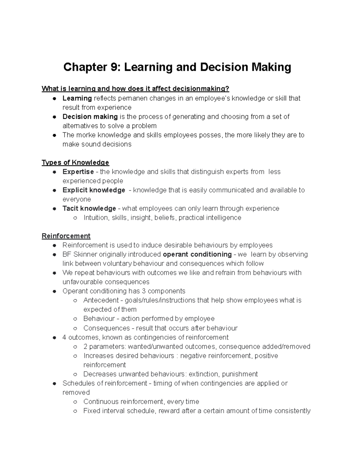 Mos2181 ch9 - Textbook notes - used for midterm review - Chapter 9 ...