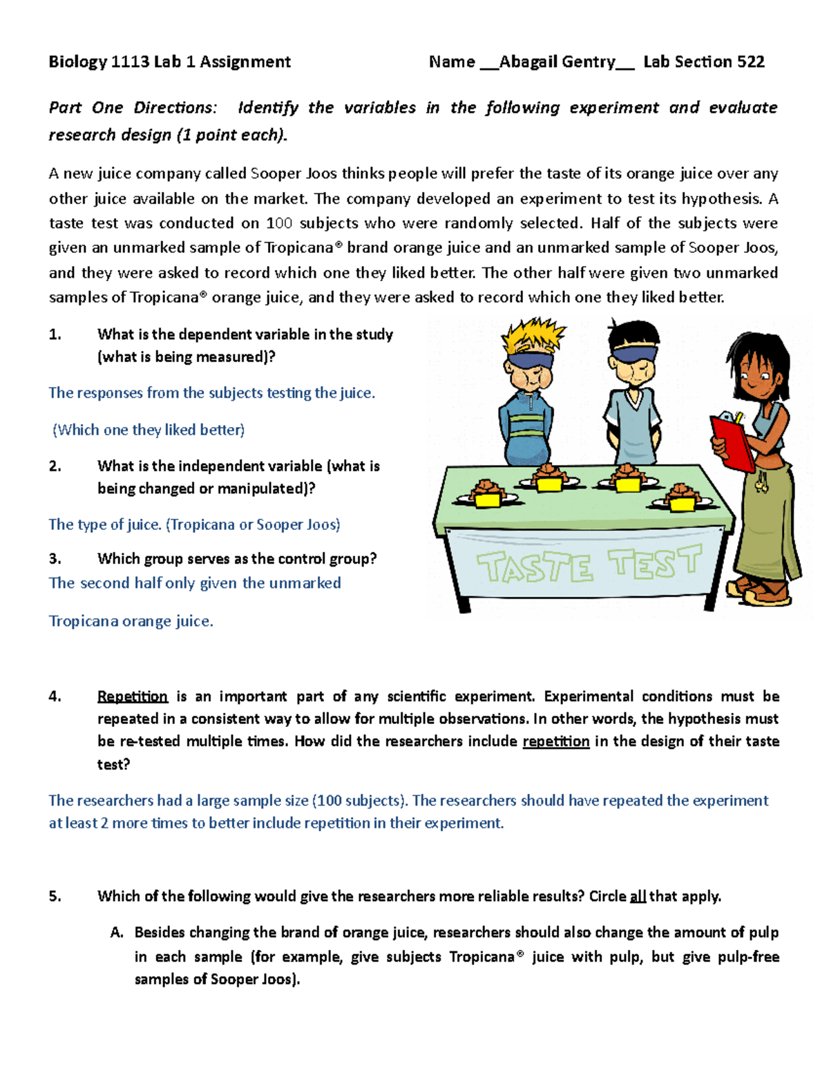 BIOL 1113 Lab 1 Assignment Syllabus And Sci Method Gentry Abagail ...